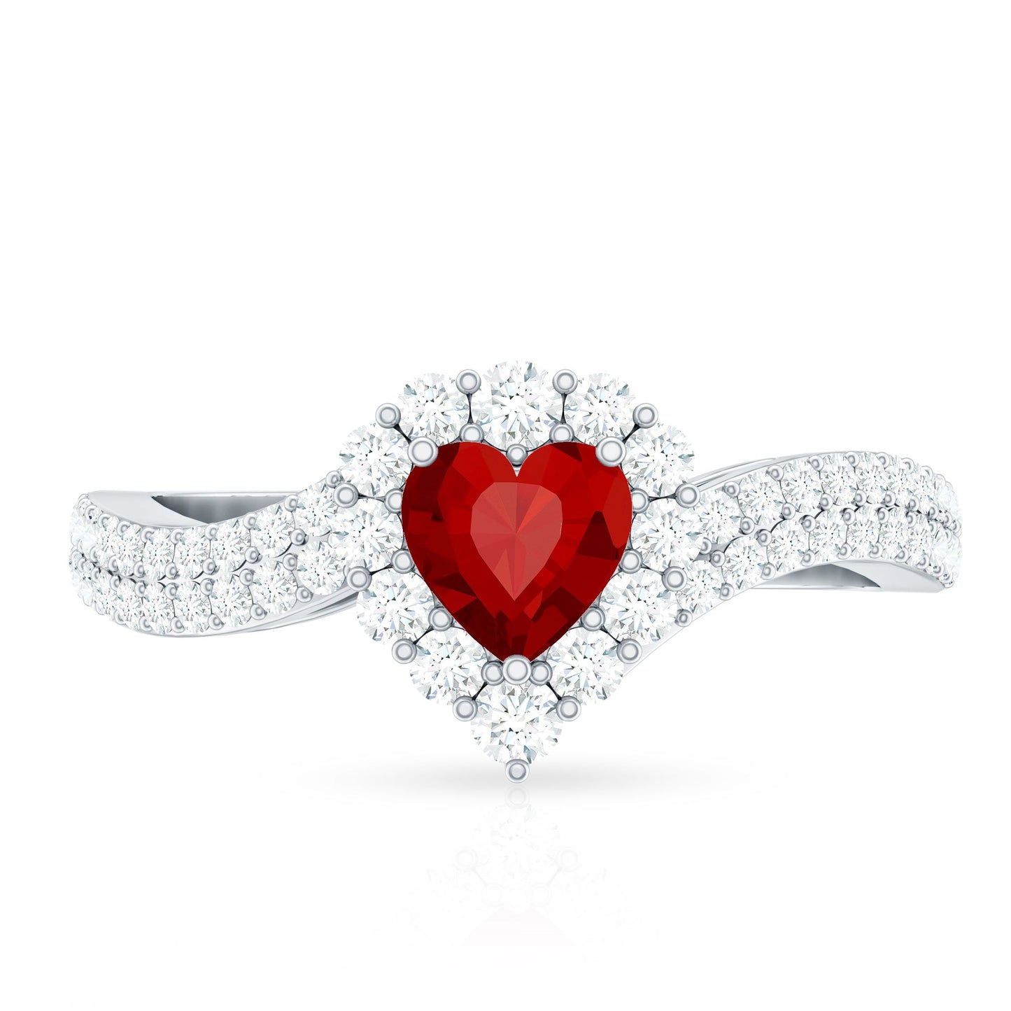 Heart Shape Lab Made Ruby and Moissanite Bypass Engagement Ring