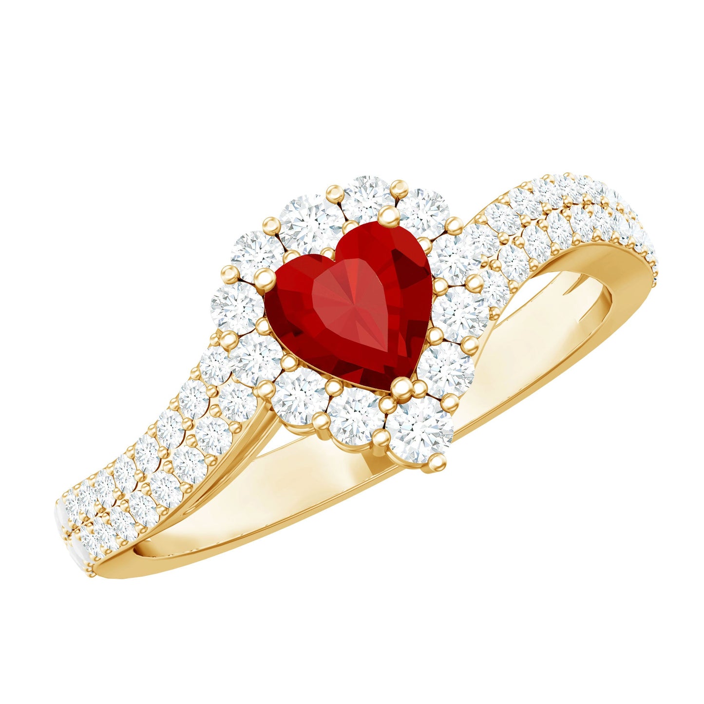 Heart Shape Lab Made Ruby and Moissanite Bypass Engagement Ring