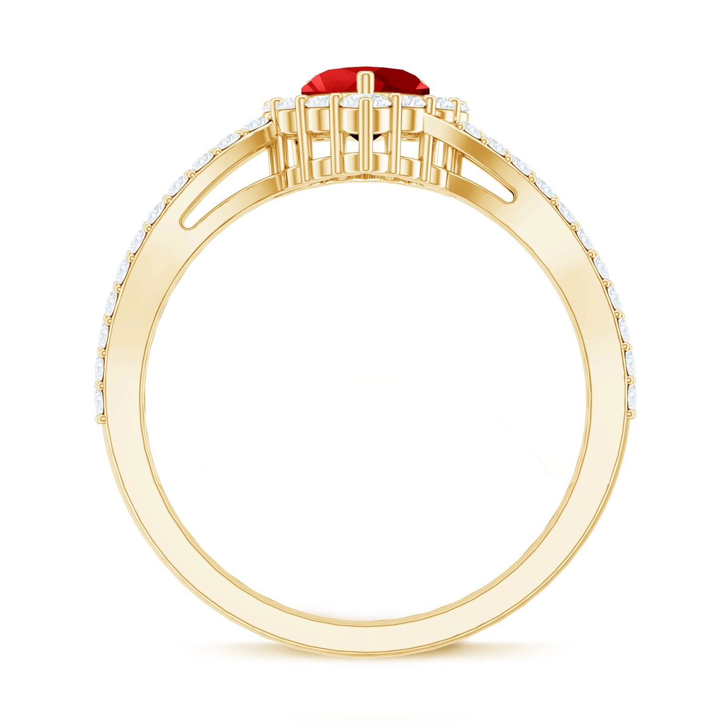 Heart Shape Lab Made Ruby and Moissanite Bypass Engagement Ring