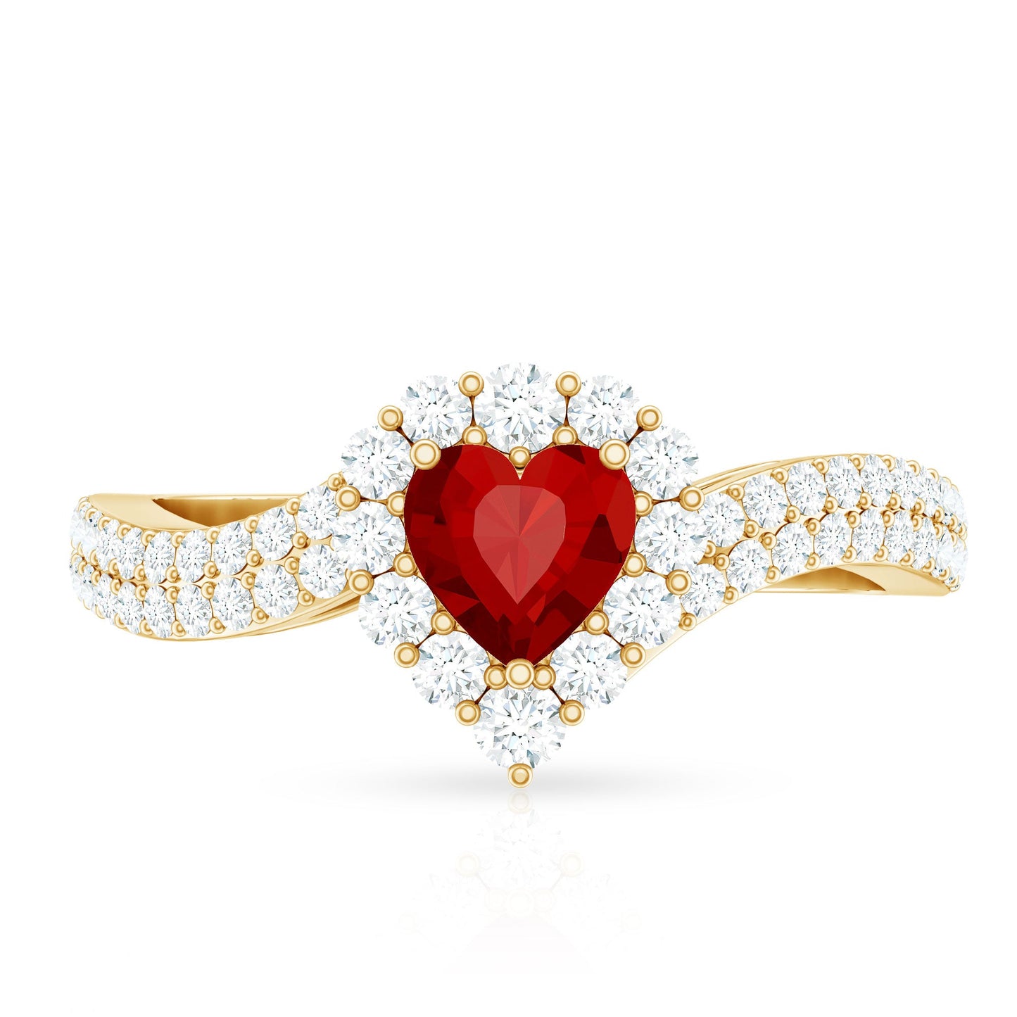 Heart Shape Lab Made Ruby and Moissanite Bypass Engagement Ring