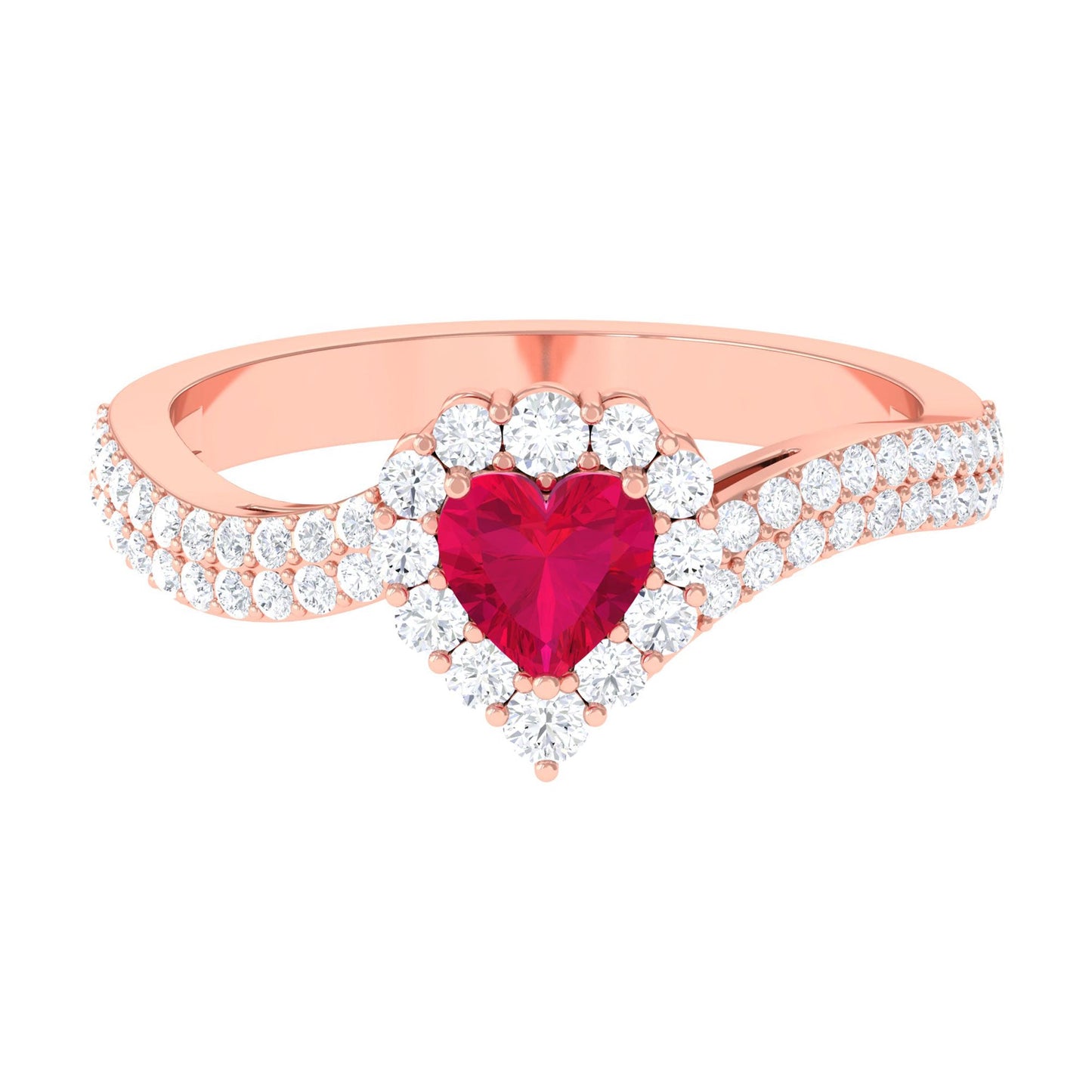 Natural 0.6 Carat Ruby Heart Engagement Ring with Diamond Bypass Shank
