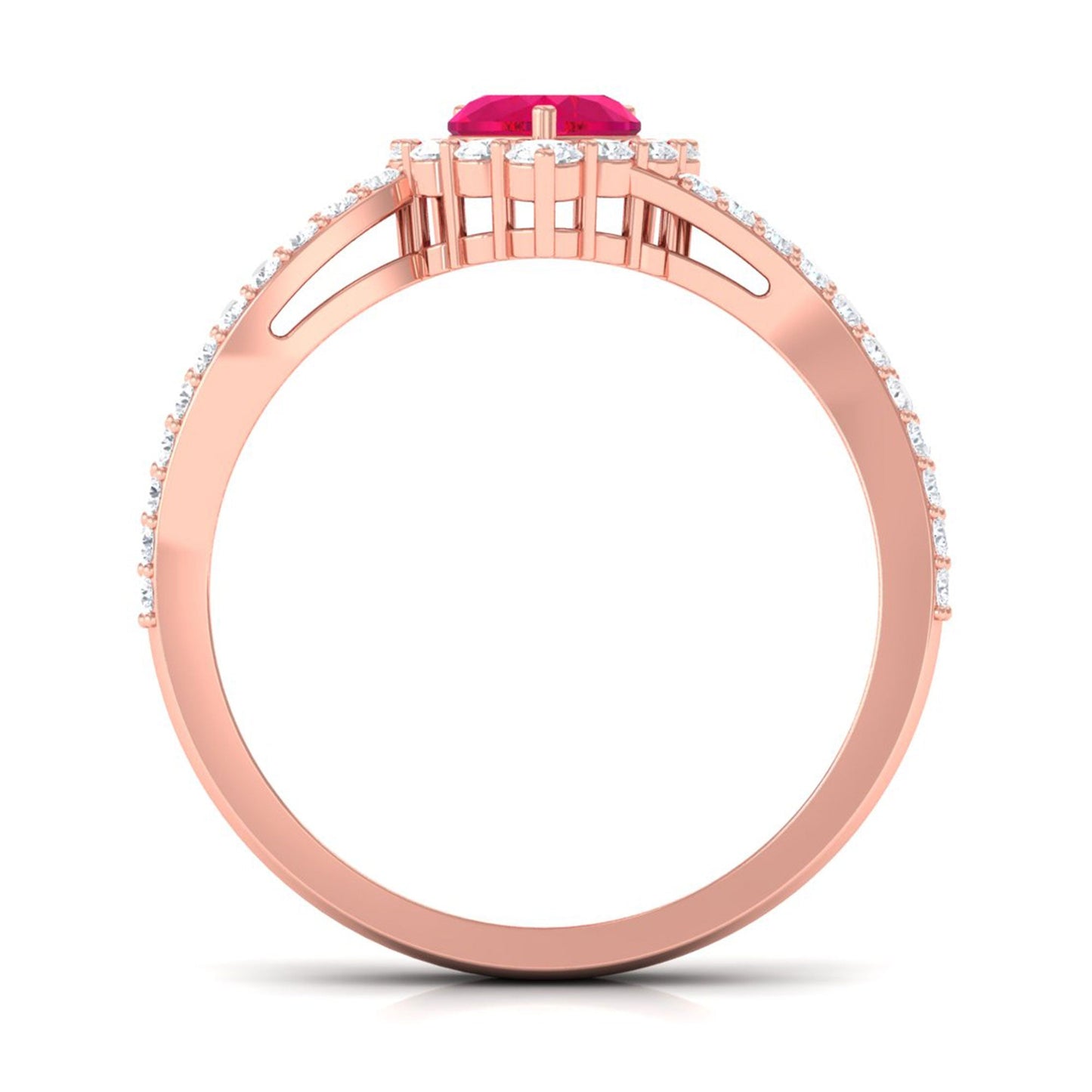 Natural 0.6 Carat Ruby Heart Engagement Ring with Diamond Bypass Shank