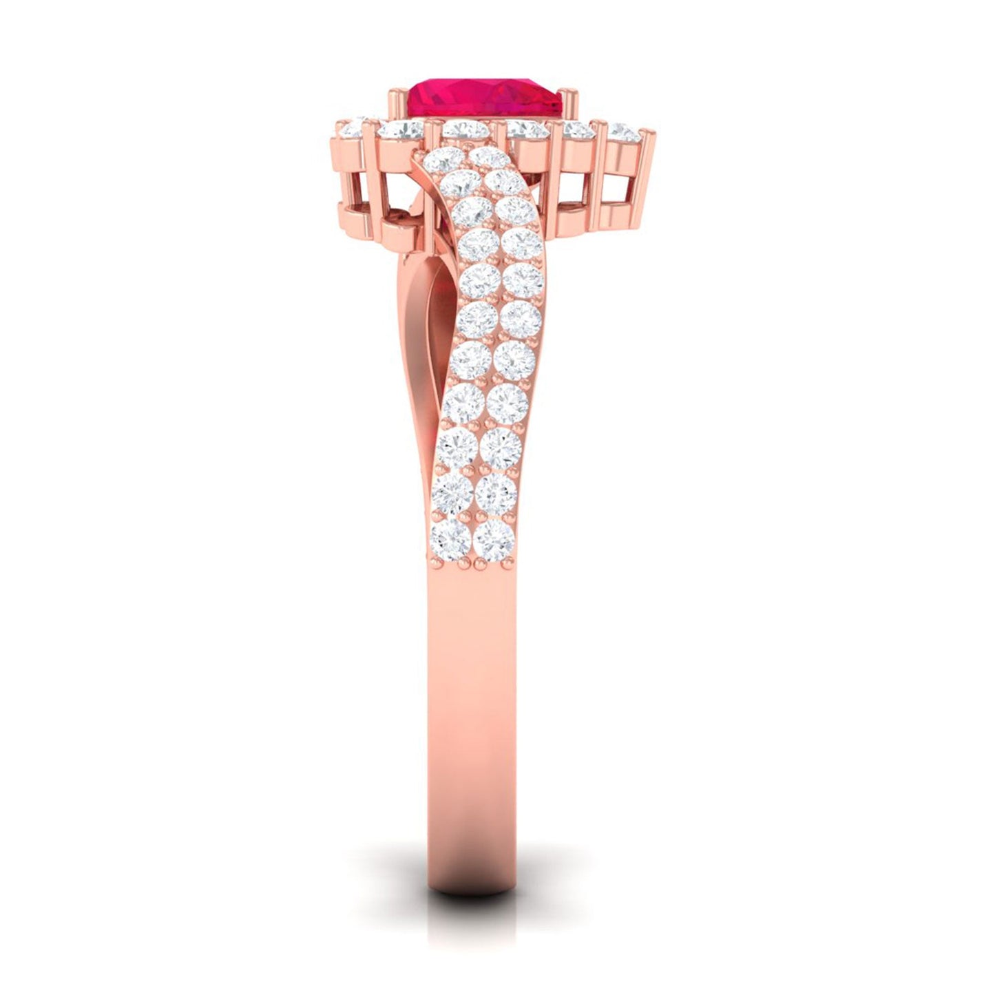 Natural 0.6 Carat Ruby Heart Engagement Ring with Diamond Bypass Shank