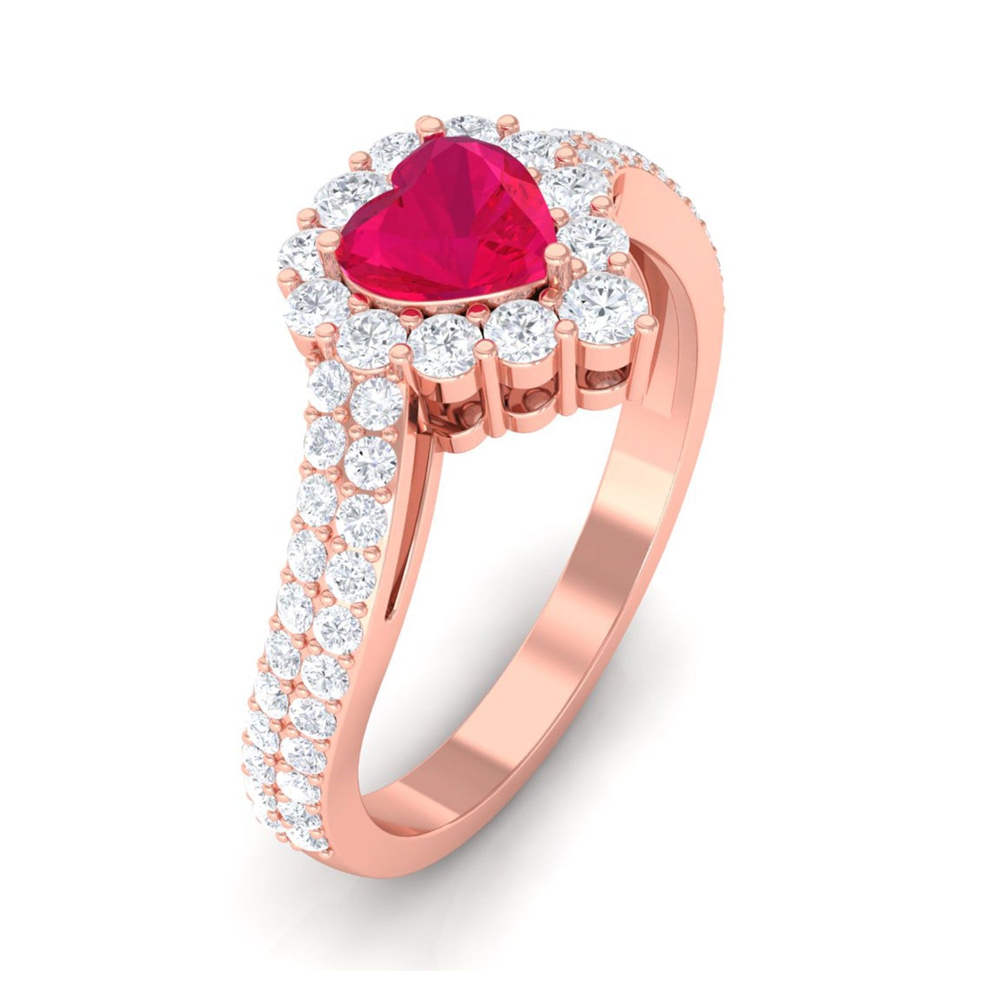 Natural 0.6 Carat Ruby Heart Engagement Ring with Diamond Bypass Shank