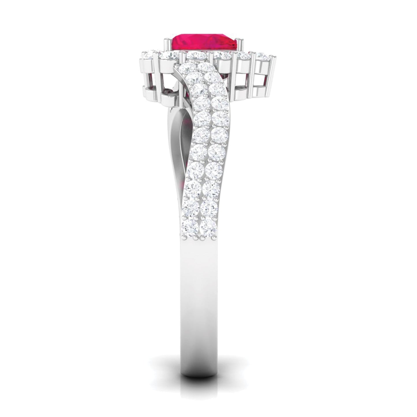 Natural 0.6 Carat Ruby Heart Engagement Ring with Diamond Bypass Shank