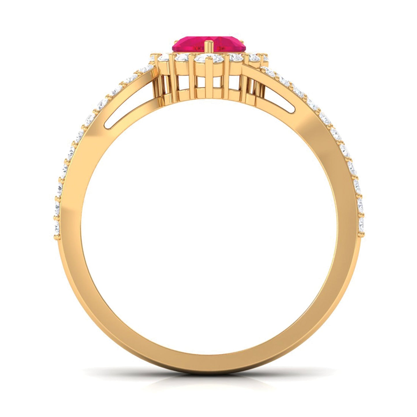 Natural 0.6 Carat Ruby Heart Engagement Ring with Diamond Bypass Shank