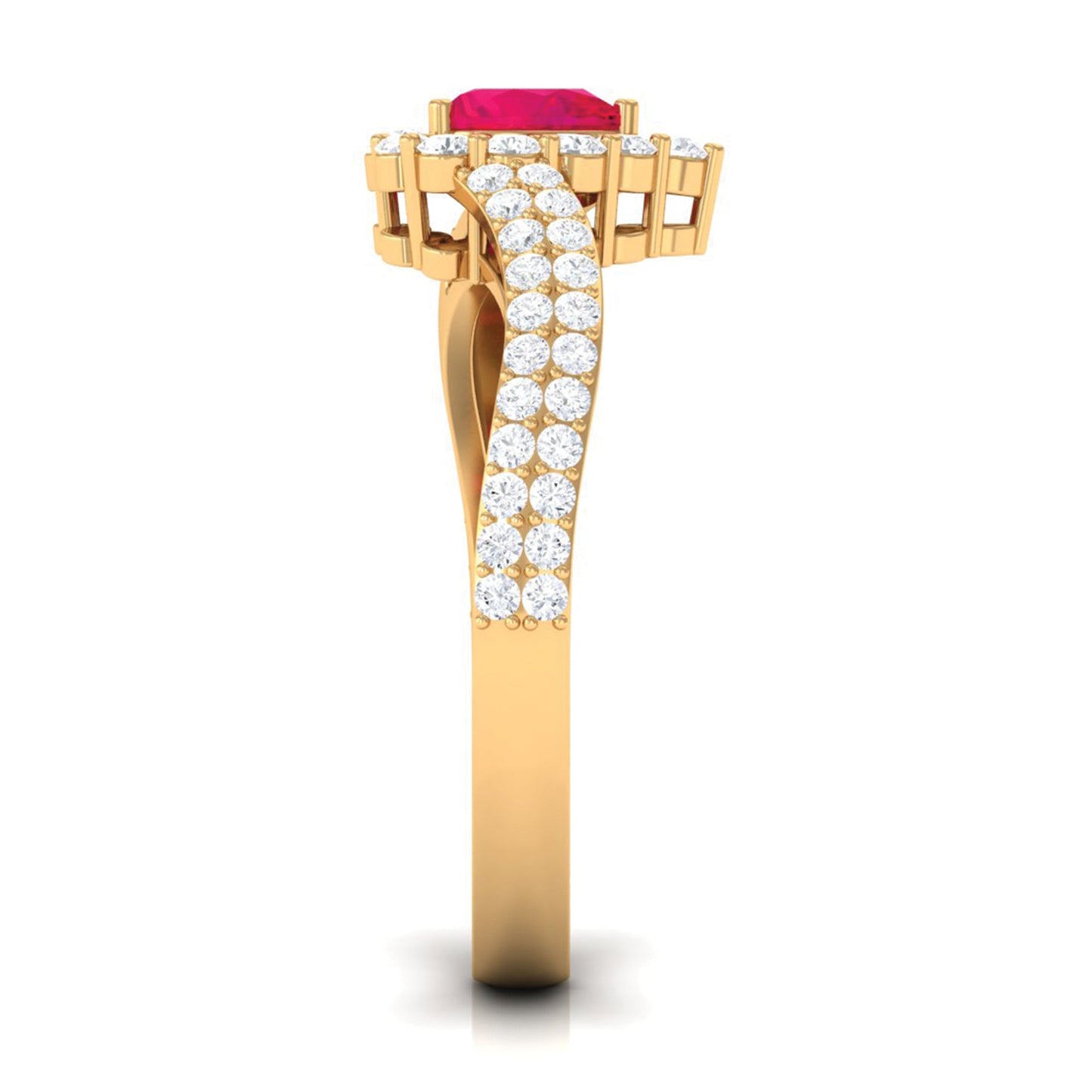 Natural 0.6 Carat Ruby Heart Engagement Ring with Diamond Bypass Shank