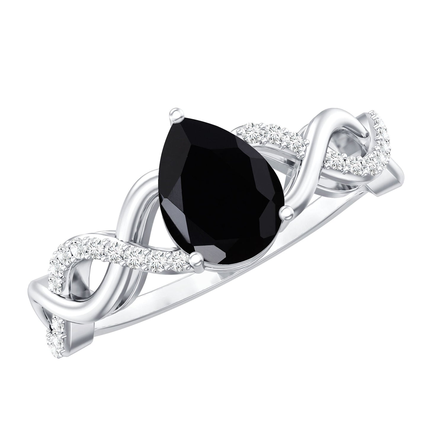 Pear Shape 0.85 Carat Lab Grown Black and White Diamond Engagement Ring with Crossover Shank