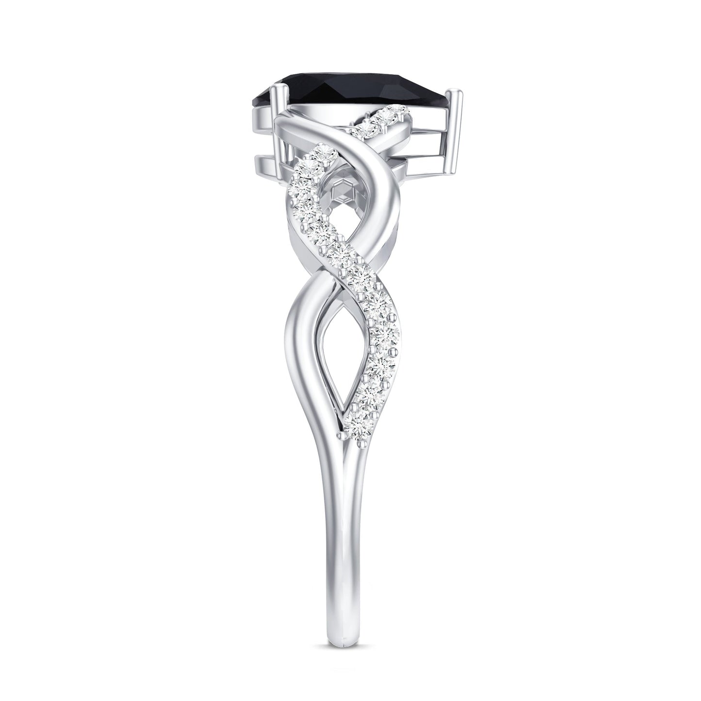 Pear Shape 0.85 Carat Lab Grown Black and White Diamond Engagement Ring with Crossover Shank