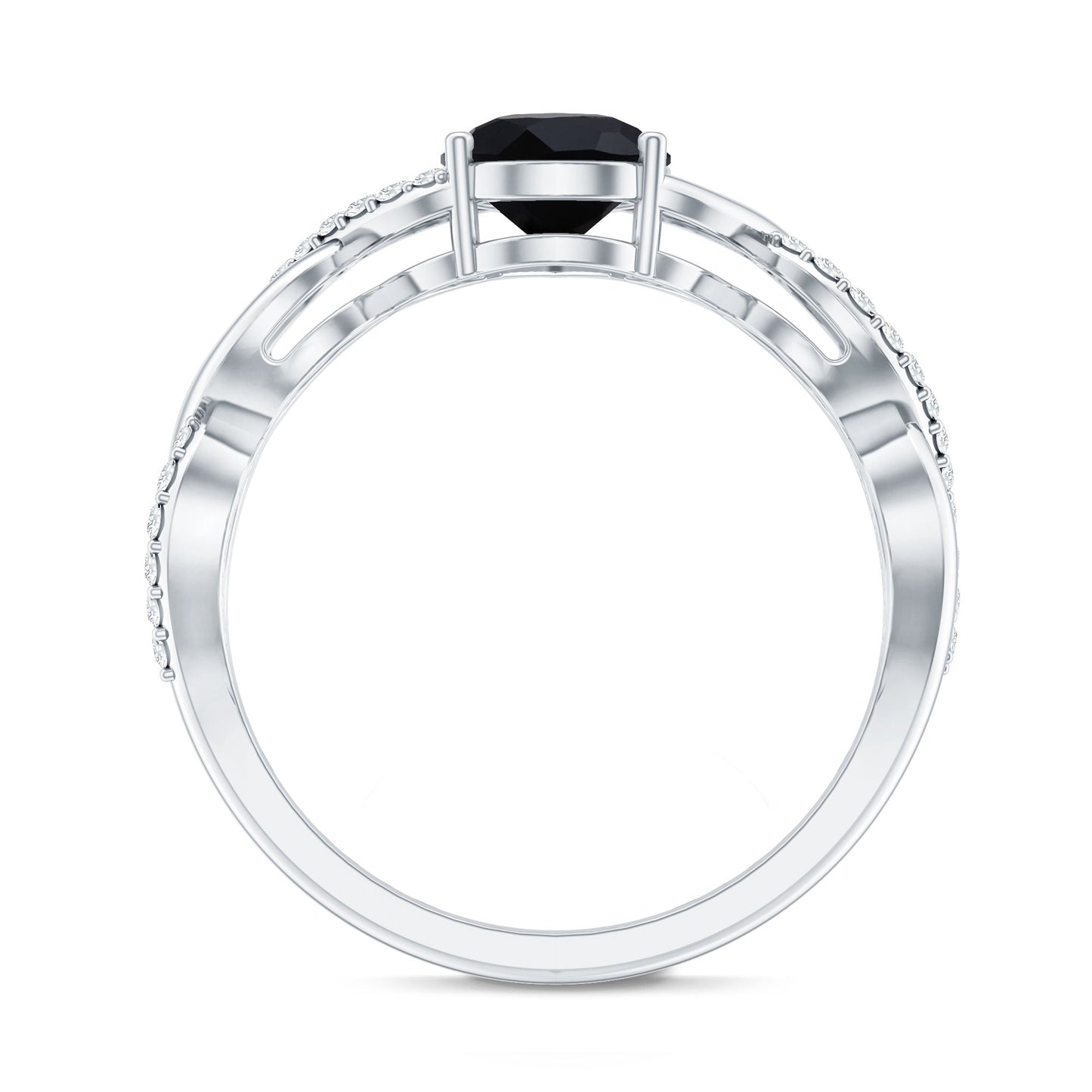 Pear Shape 0.85 Carat Lab Grown Black and White Diamond Engagement Ring with Crossover Shank