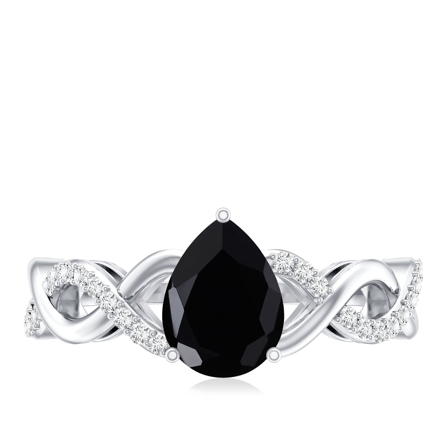Pear Shape 0.85 Carat Lab Grown Black and White Diamond Engagement Ring with Crossover Shank