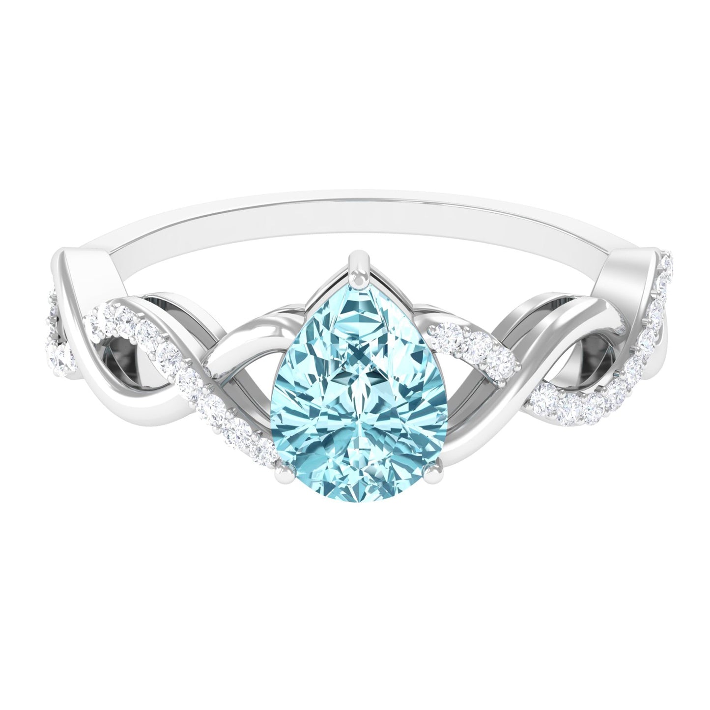 Natural Aquamarine Pear Shaped Engagement Ring with Diamond Infinity Shank