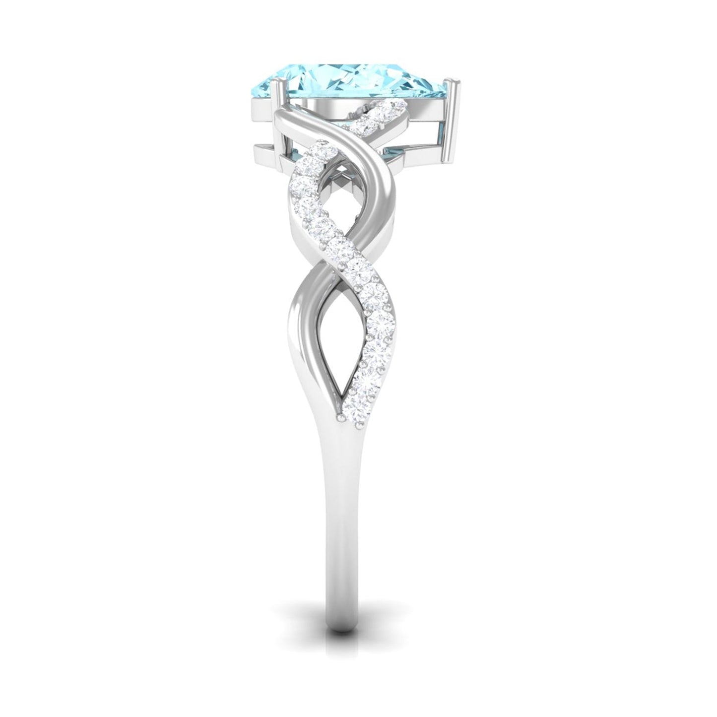 Natural Aquamarine Pear Shaped Engagement Ring with Diamond Infinity Shank