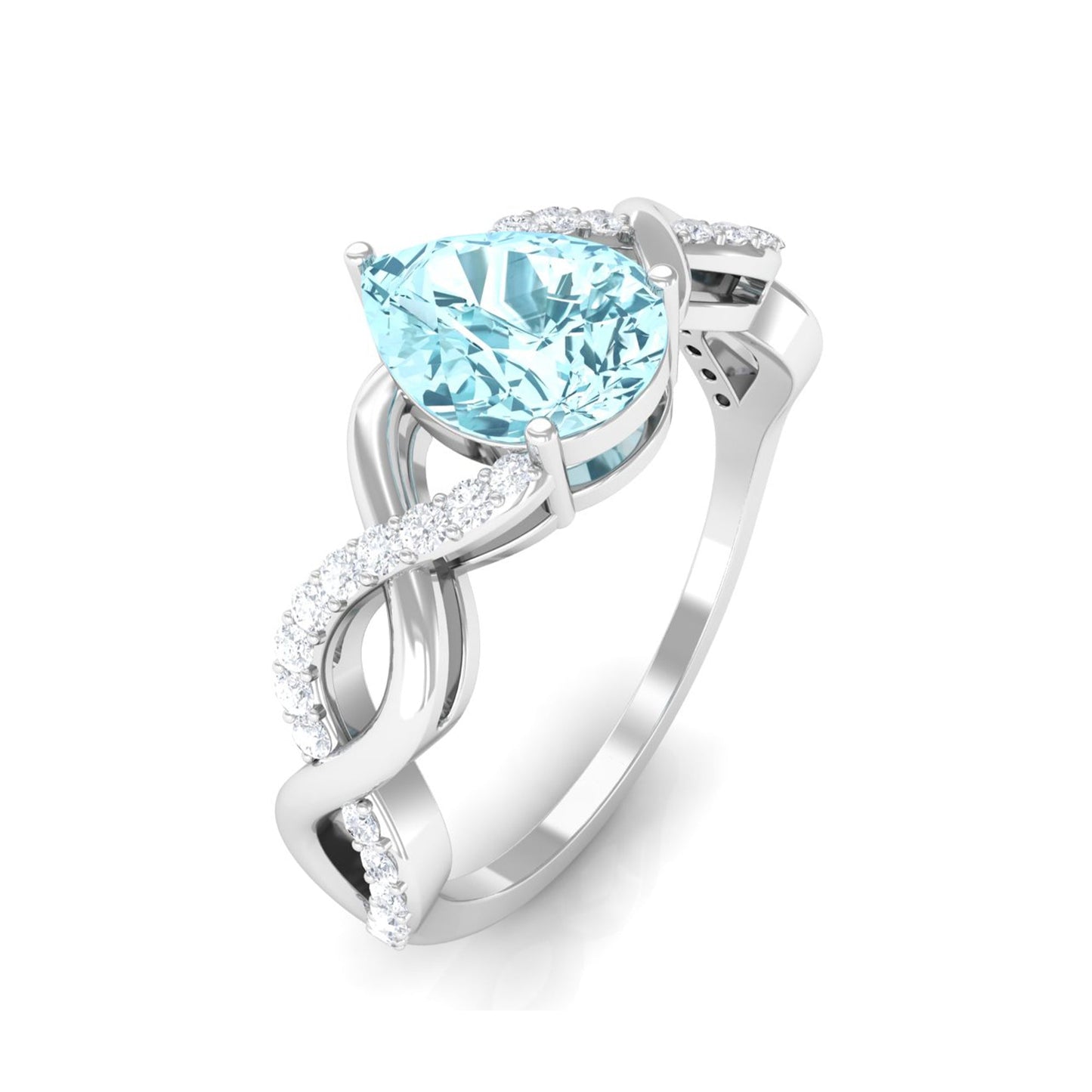 Natural Aquamarine Pear Shaped Engagement Ring with Diamond Infinity Shank