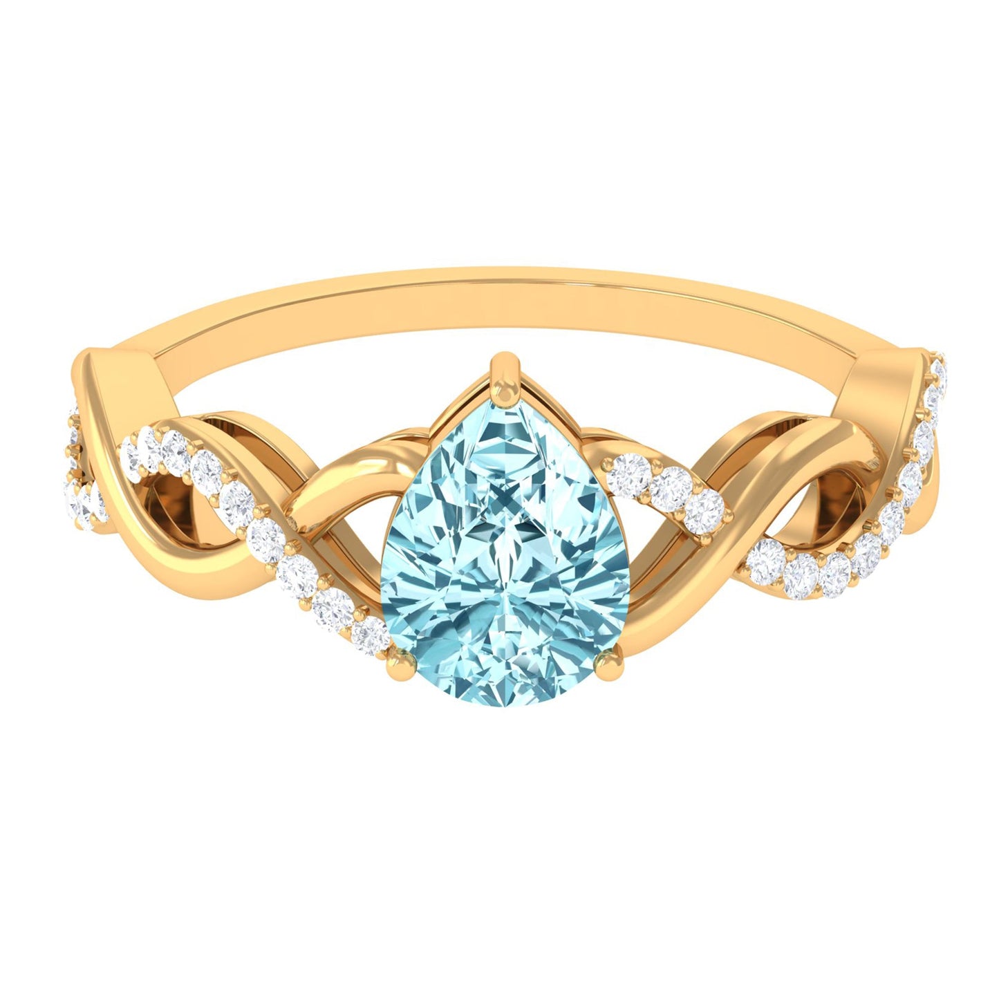 Natural Aquamarine Pear Shaped Engagement Ring with Diamond Infinity Shank