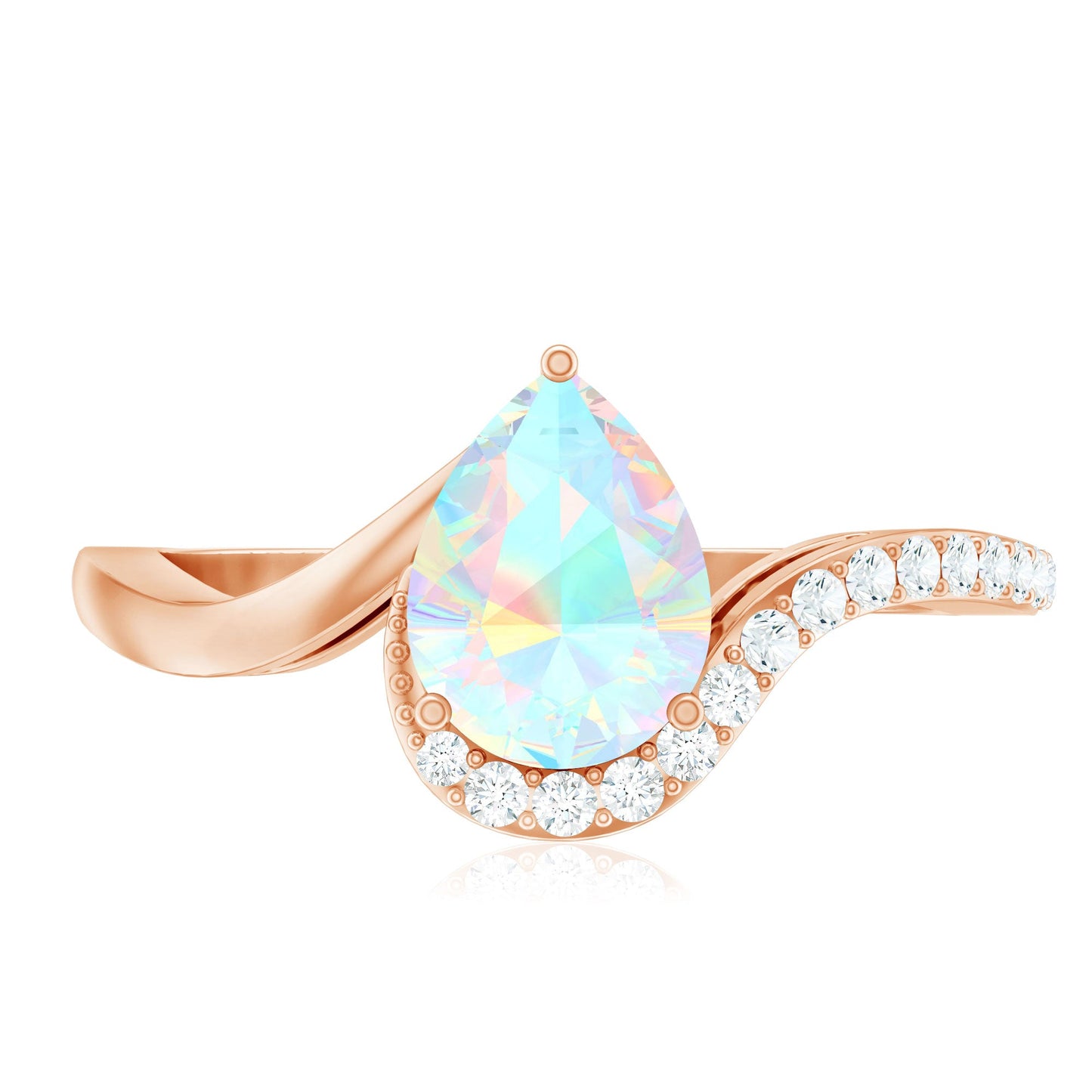 0.7 Carat Pear Cut Ethiopian Opal Engagement Ring with Diamond