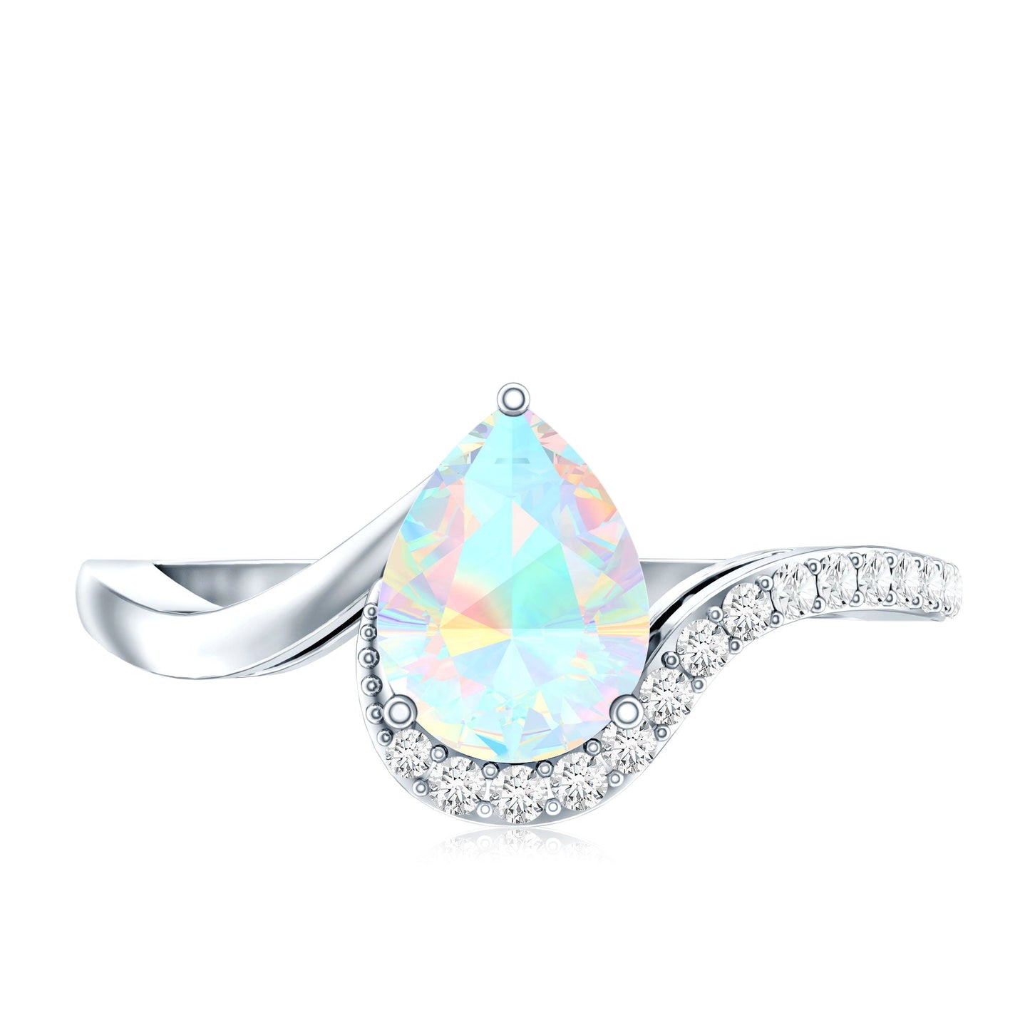 0.7 Carat Pear Cut Ethiopian Opal Engagement Ring with Diamond