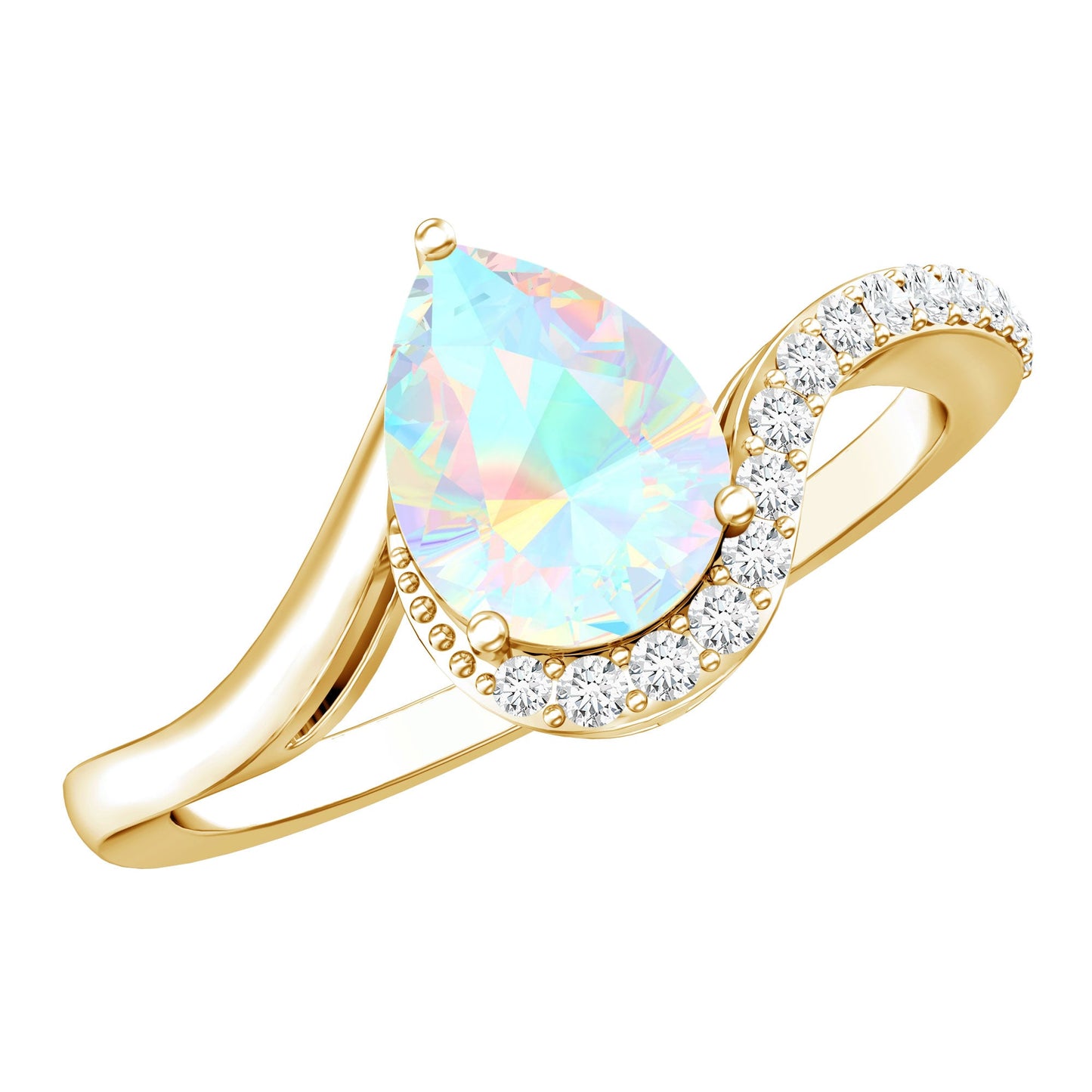 0.7 Carat Pear Cut Ethiopian Opal Engagement Ring with Diamond