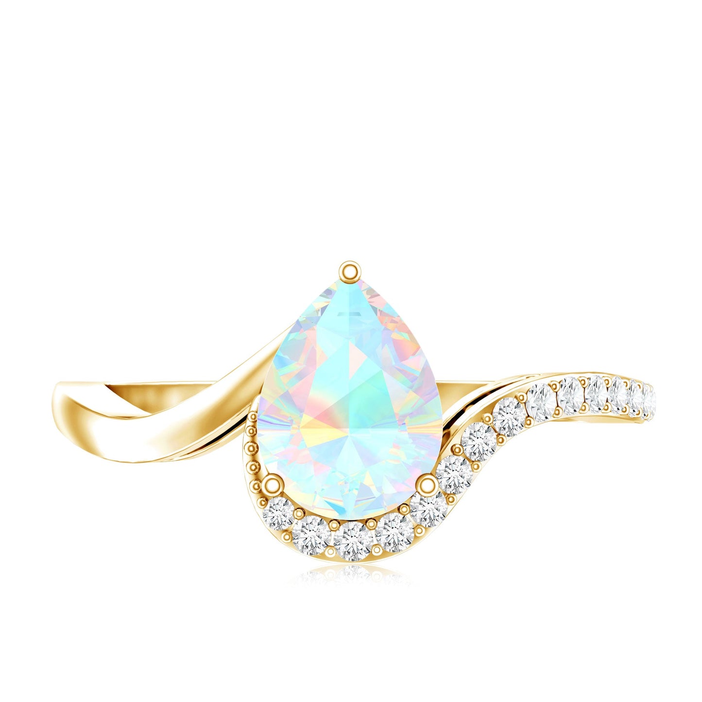 0.7 Carat Pear Cut Ethiopian Opal Engagement Ring with Diamond