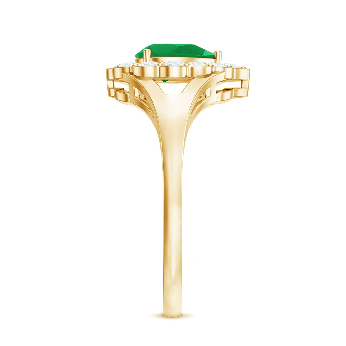 0.6 Carat Pear Cut Emerald Engagement Ring with Diamond Halo