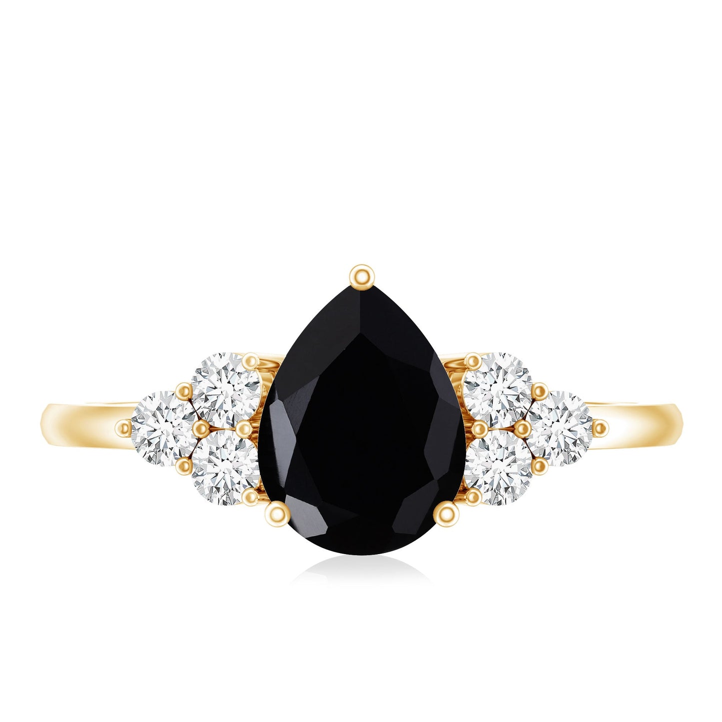 0.85 Carat Lab Grown Black Diamond Pear Shape Engagement Ring with White Diamond Trio