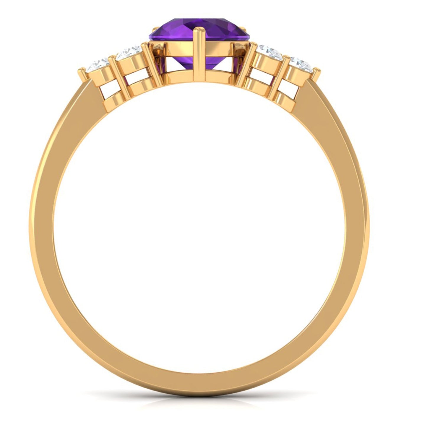 Pear Shape Amethyst Solitaire Ring with Diamond Trio