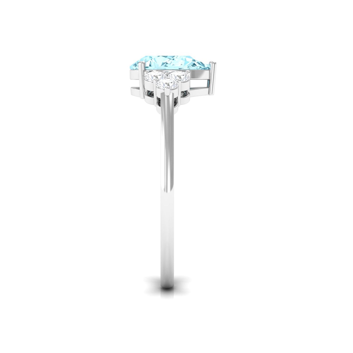 Genuine Aquamarine Teardrop Engagement Ring with Diamond Trio