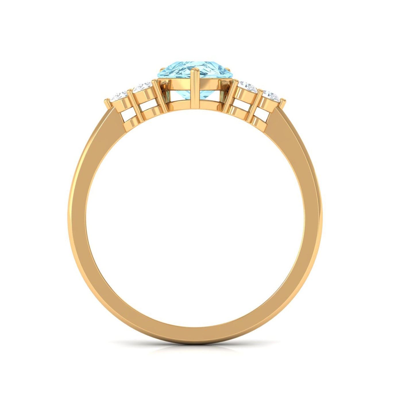 Genuine Aquamarine Teardrop Engagement Ring with Diamond Trio