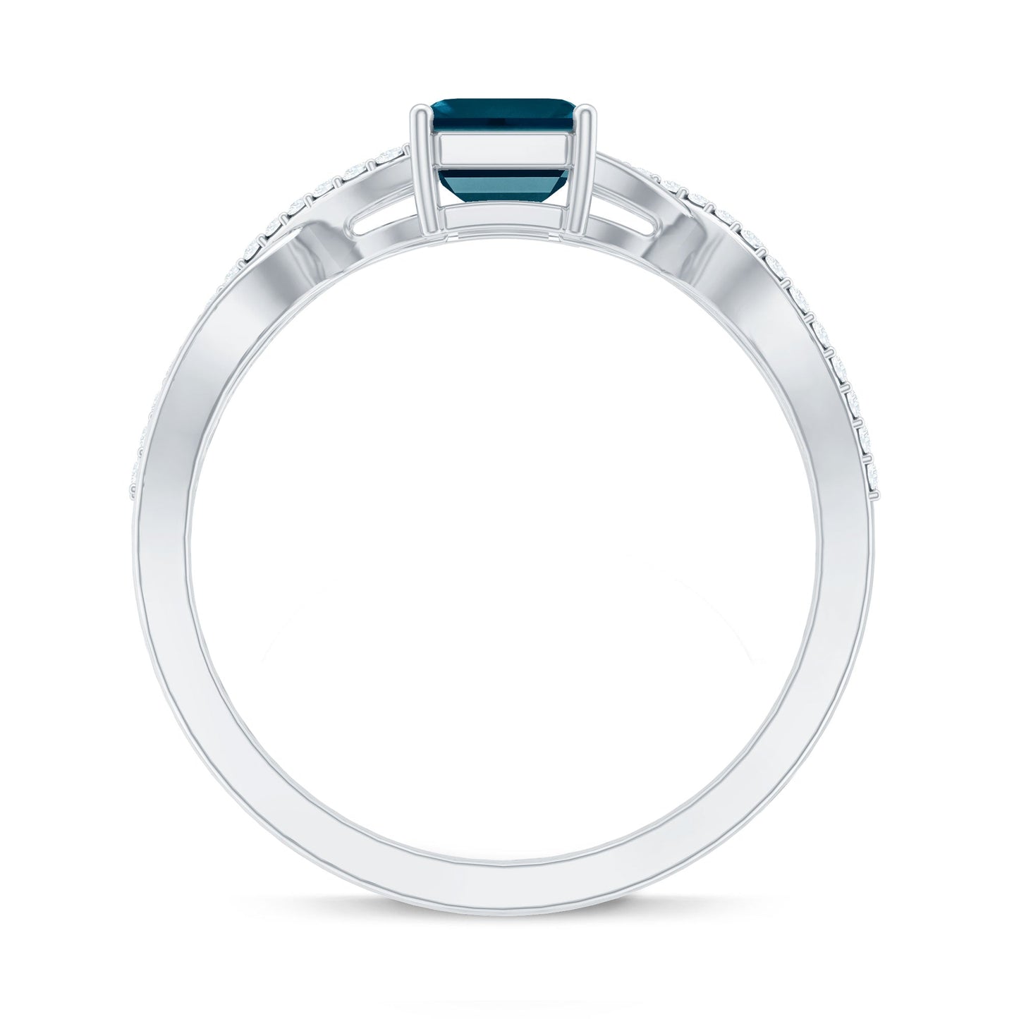 Solitaire Blue Topaz Emerald Cut Engagement Ring with Infinity Band