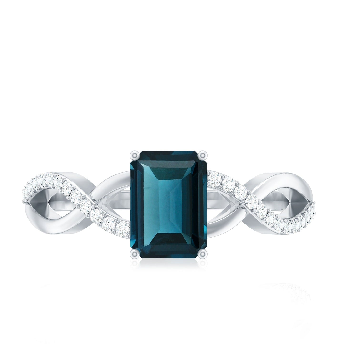 Solitaire Blue Topaz Emerald Cut Engagement Ring with Infinity Band