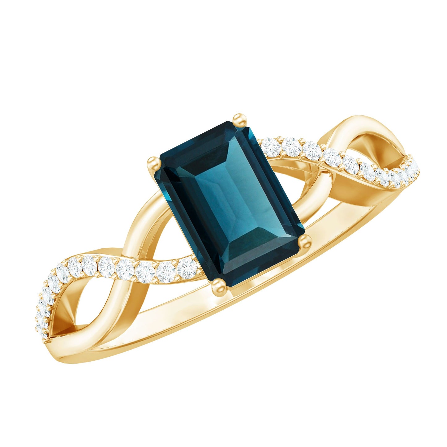 Solitaire Blue Topaz Emerald Cut Engagement Ring with Infinity Band