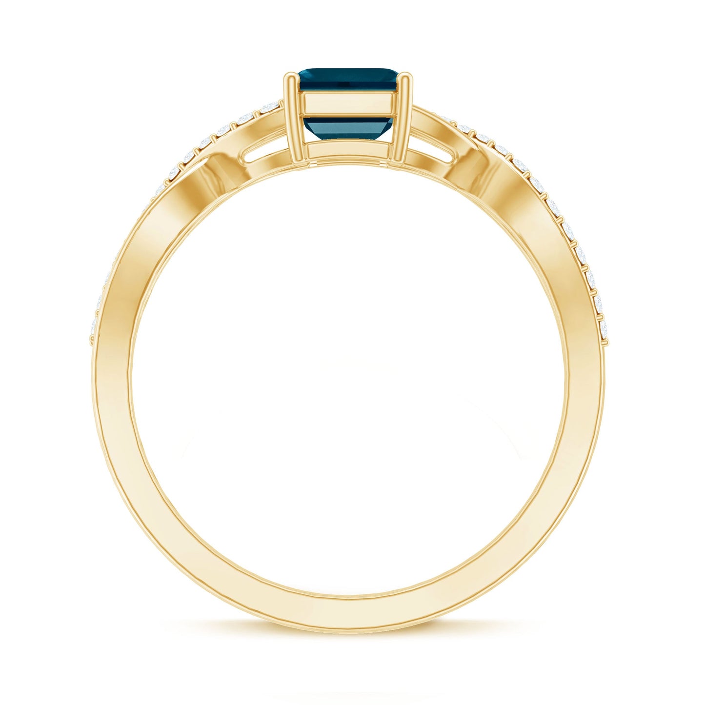 Solitaire Blue Topaz Emerald Cut Engagement Ring with Infinity Band