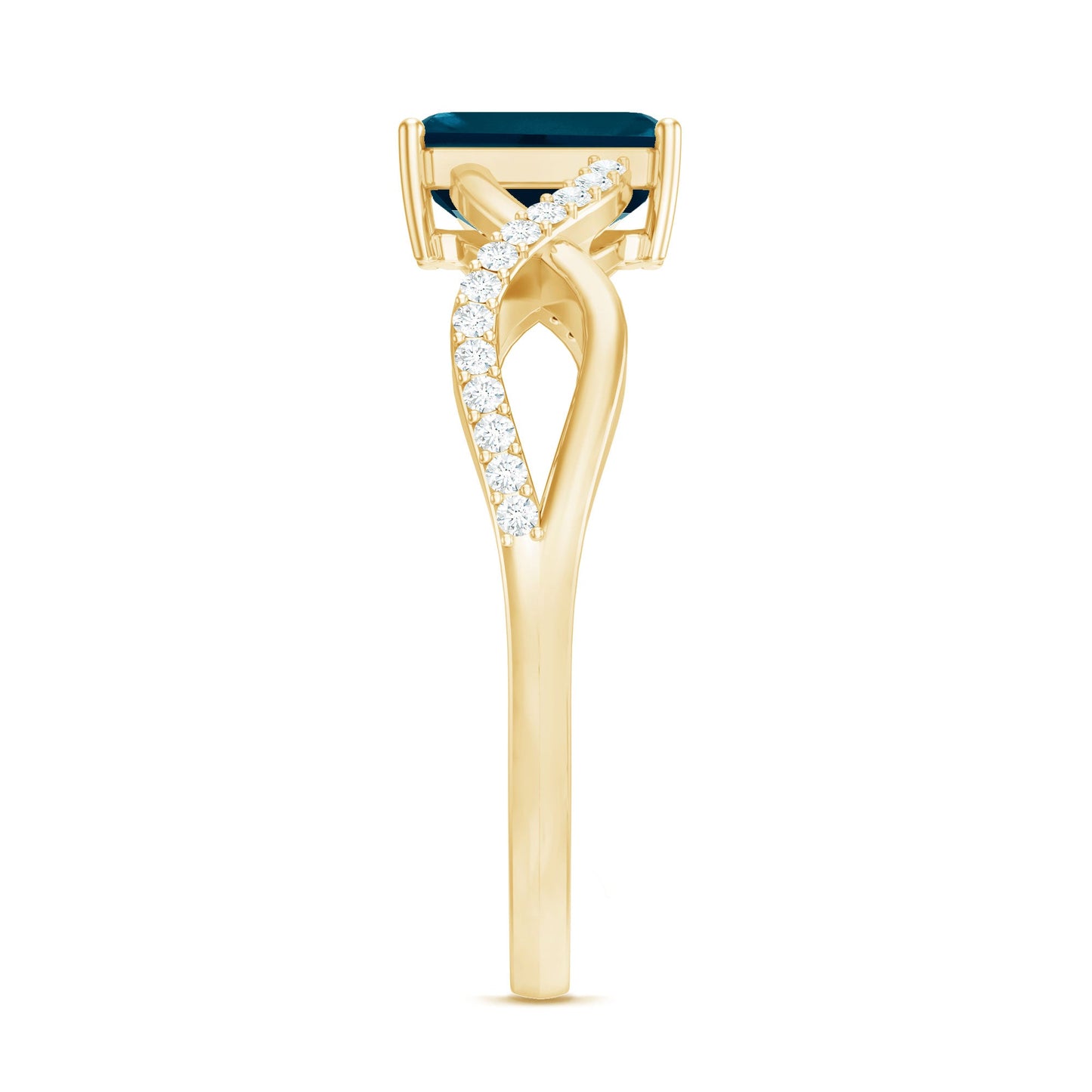 Solitaire Blue Topaz Emerald Cut Engagement Ring with Infinity Band