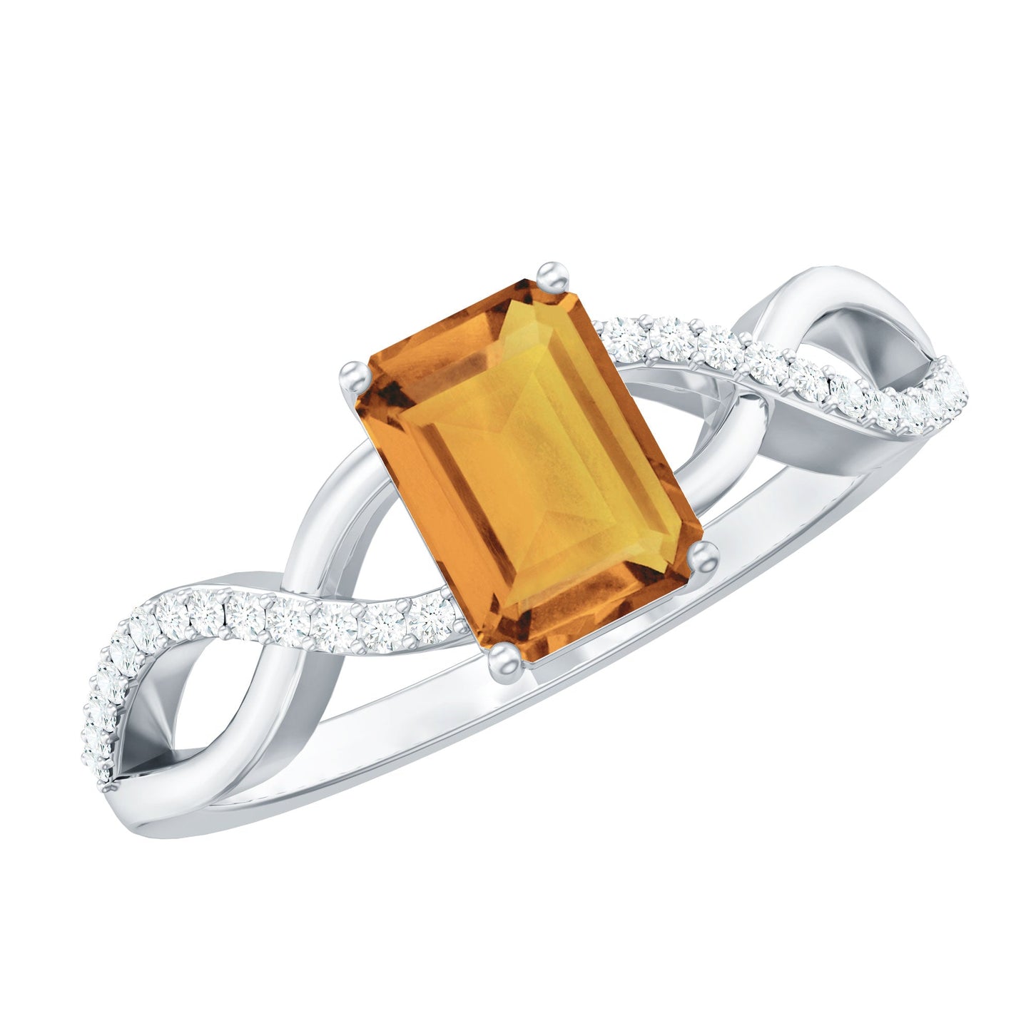 Real 1.8 Carat Citrine Emerald Cut Engagement Ring with Diamond Infinity Shank