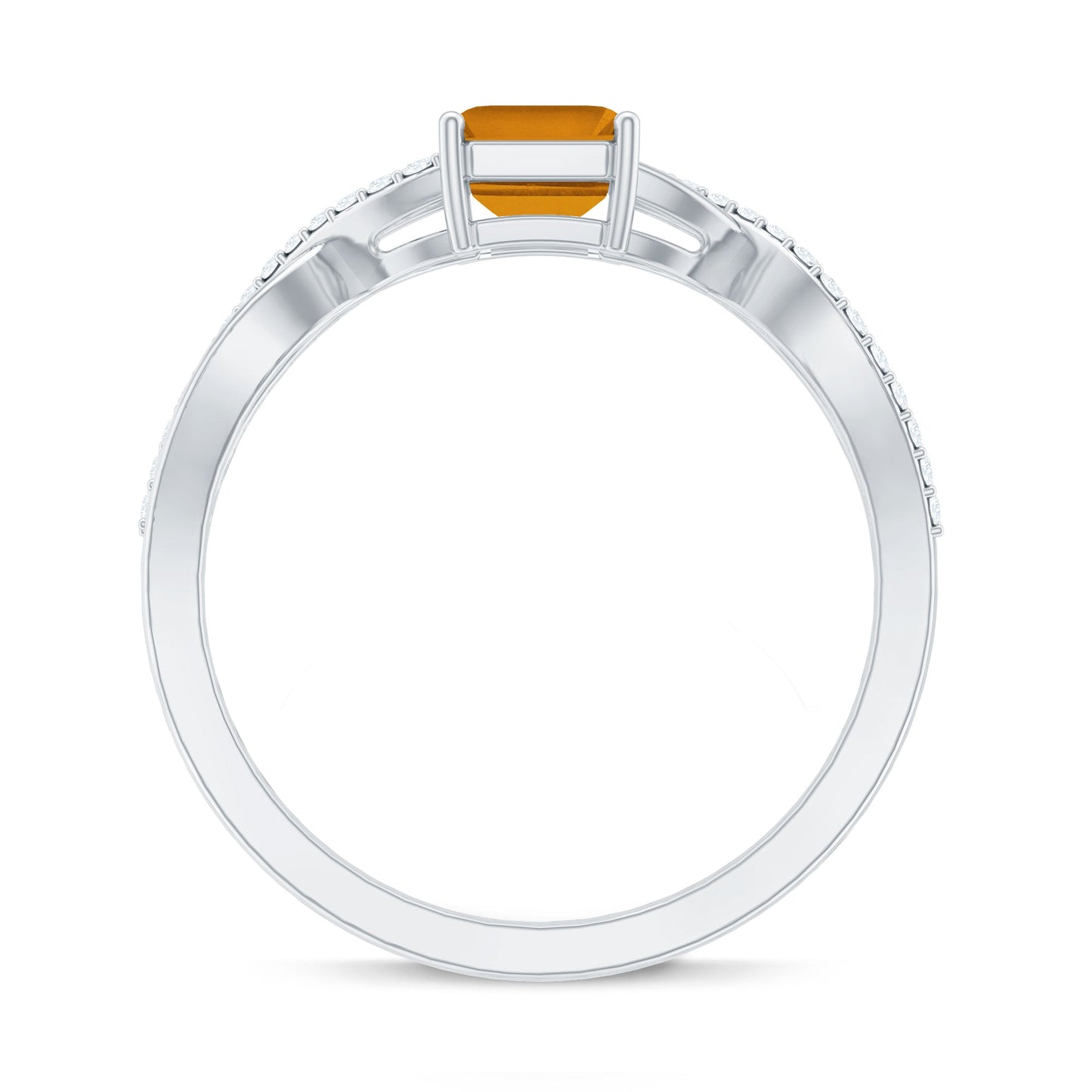 Real 1.8 Carat Citrine Emerald Cut Engagement Ring with Diamond Infinity Shank