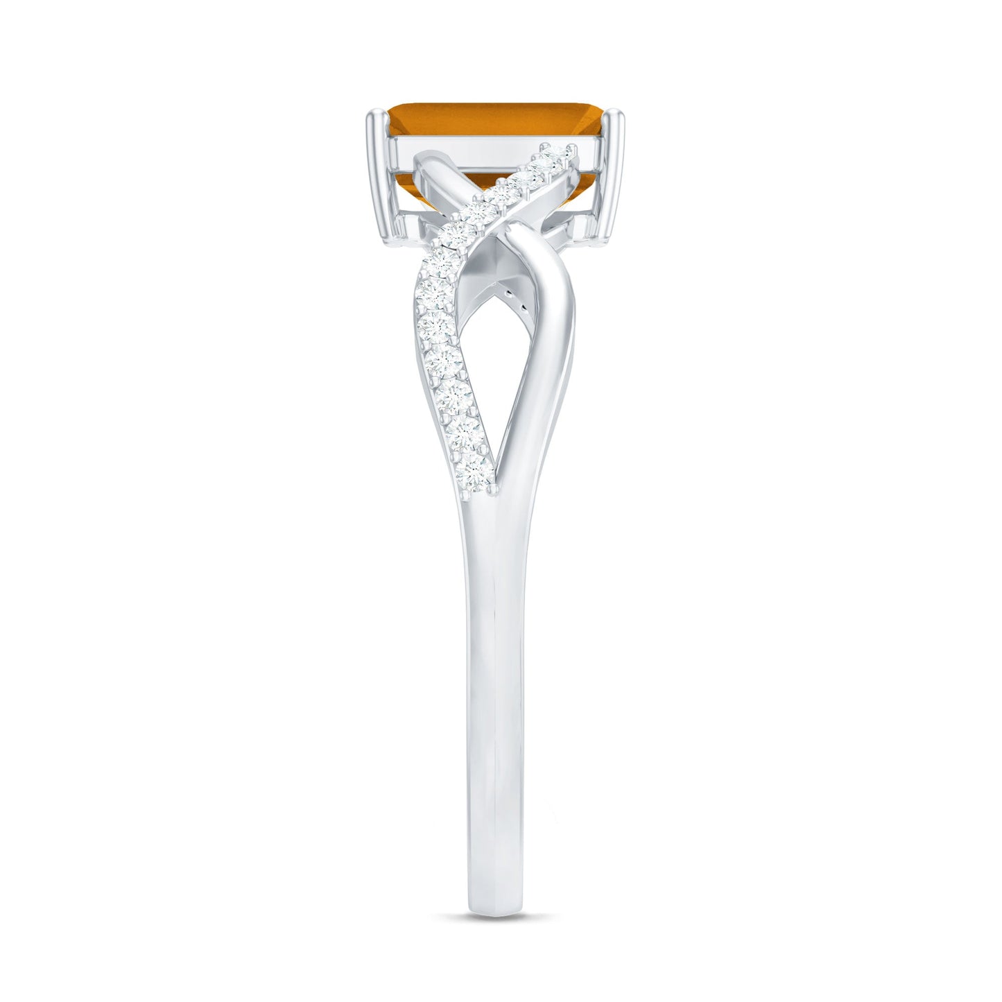 Real 1.8 Carat Citrine Emerald Cut Engagement Ring with Diamond Infinity Shank