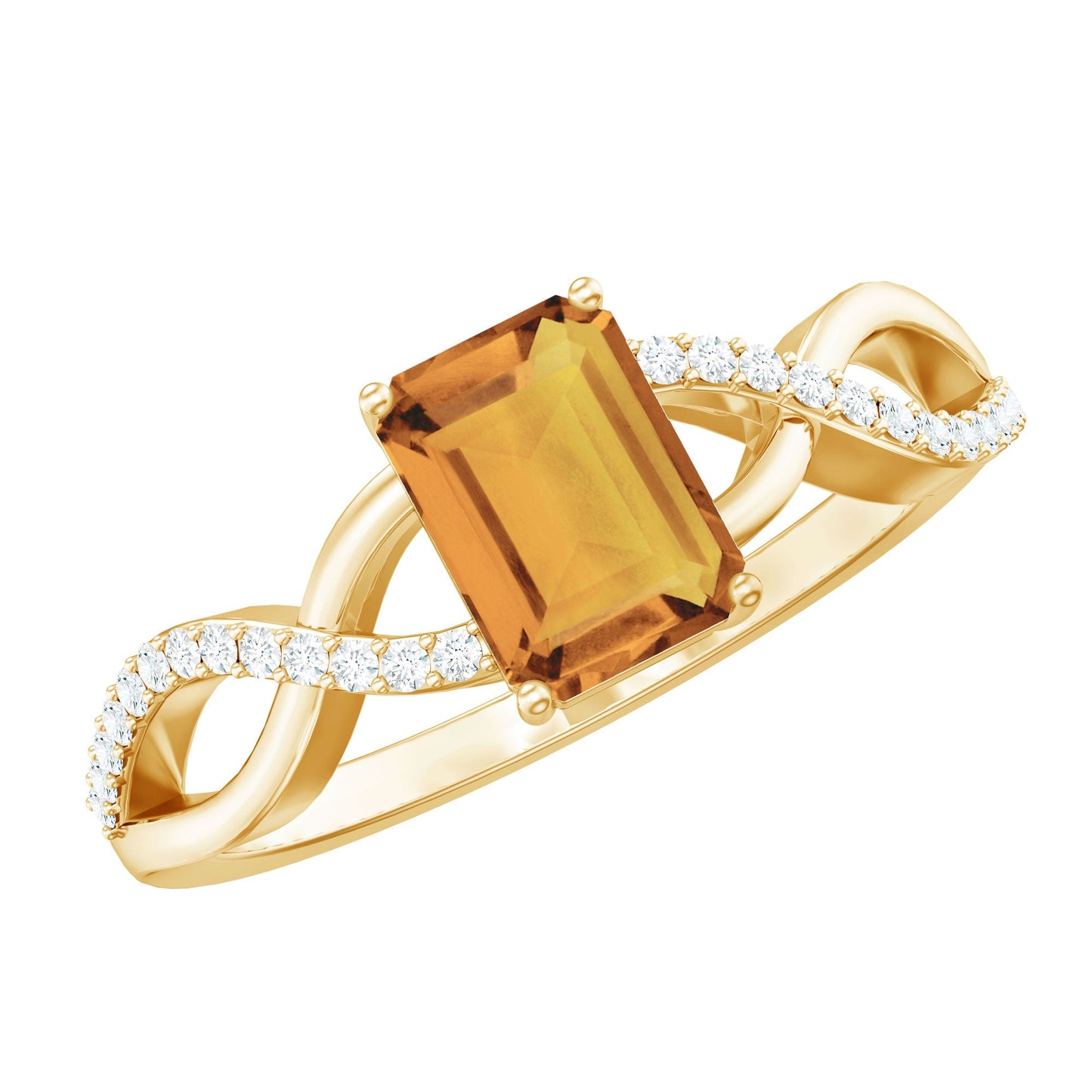 Real 1.8 Carat Citrine Emerald Cut Engagement Ring with Diamond Infinity Shank