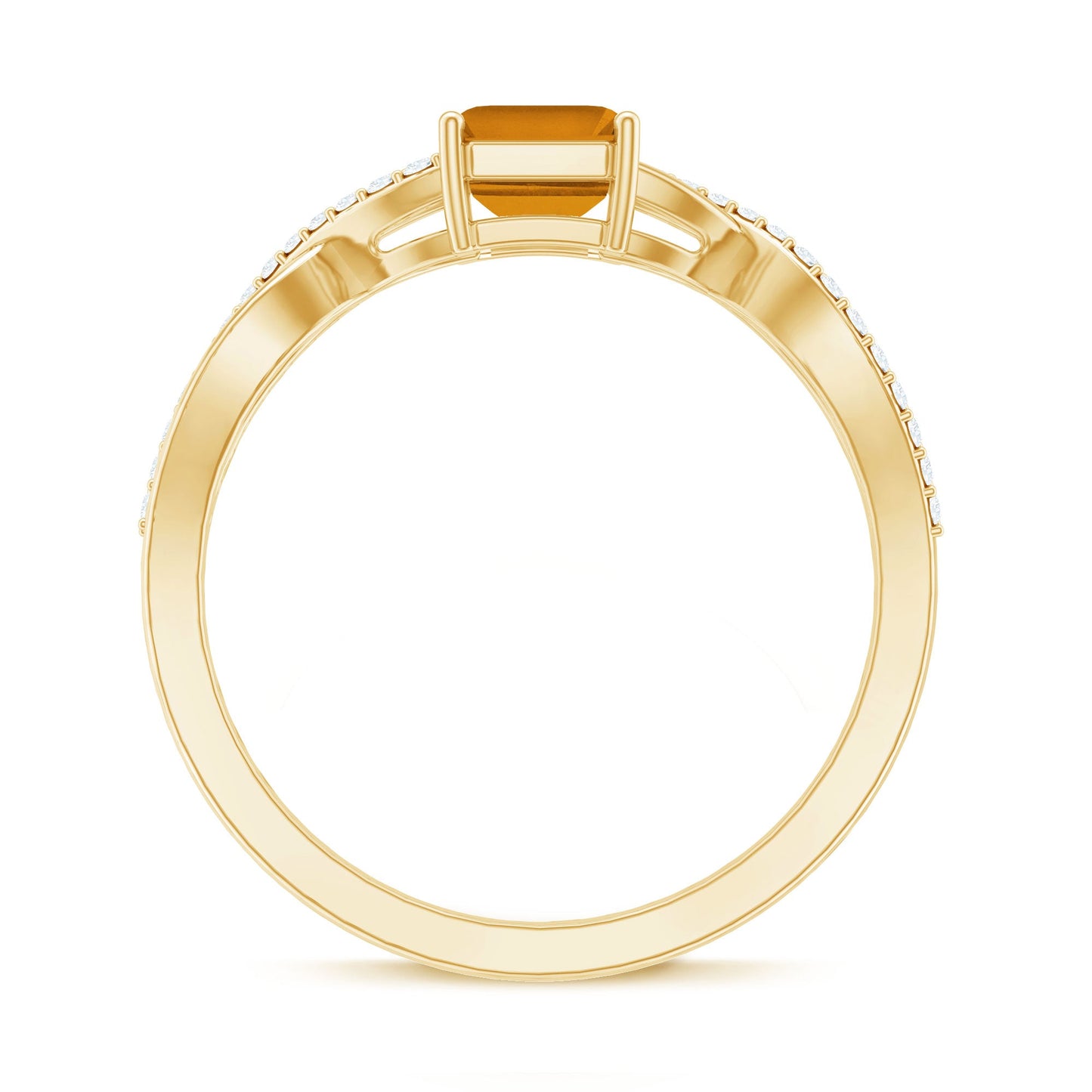 Real 1.8 Carat Citrine Emerald Cut Engagement Ring with Diamond Infinity Shank