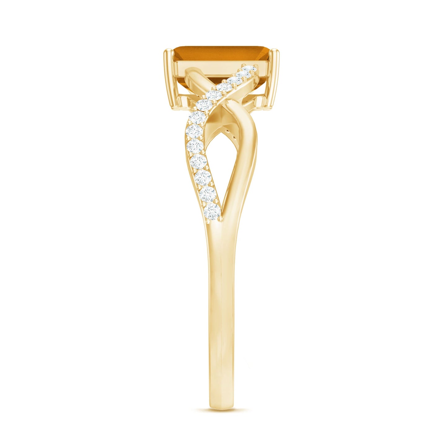 Real 1.8 Carat Citrine Emerald Cut Engagement Ring with Diamond Infinity Shank