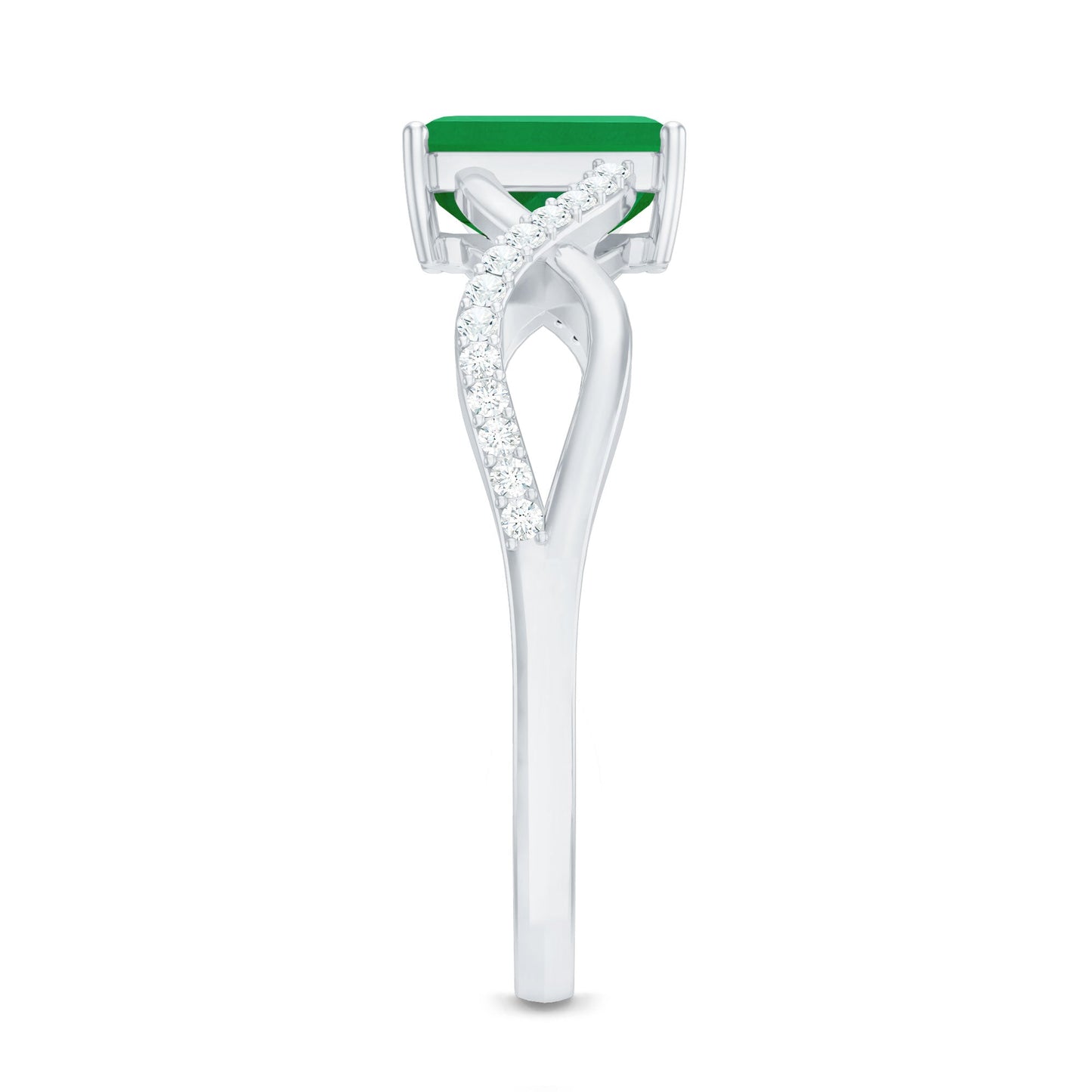 Real Emerald Cut Emerald Engagement Ring with Diamond Twisted Infinity Shank