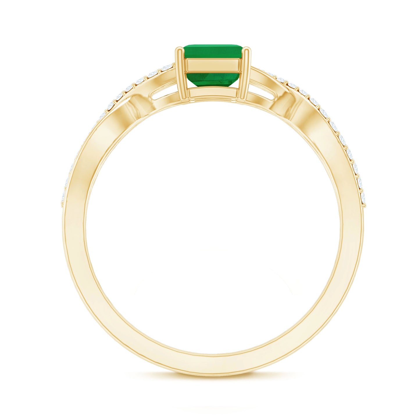 Real Emerald Cut Emerald Engagement Ring with Diamond Twisted Infinity Shank
