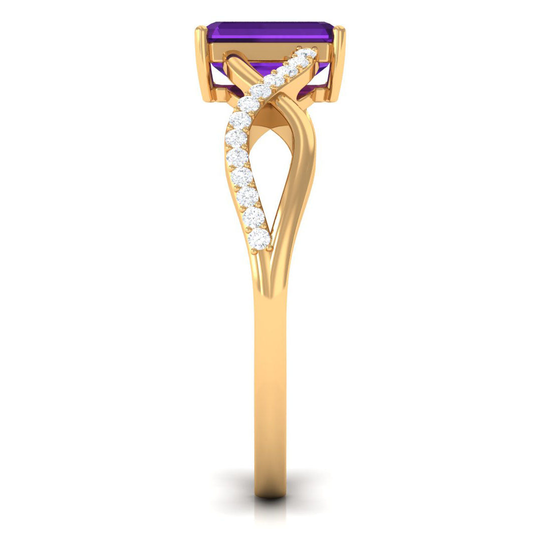 Real 1.4 Carat Amethyst Emerald Cut Engagement Ring with Diamond Infinity Shank