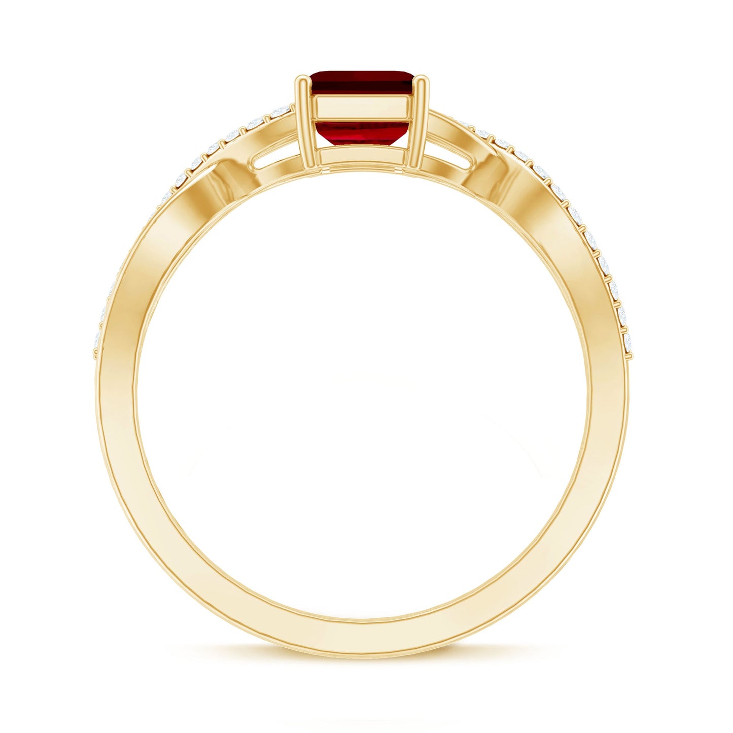 Emerald Cut Lab Grown Ruby and Diamond Infinity Engagement Ring