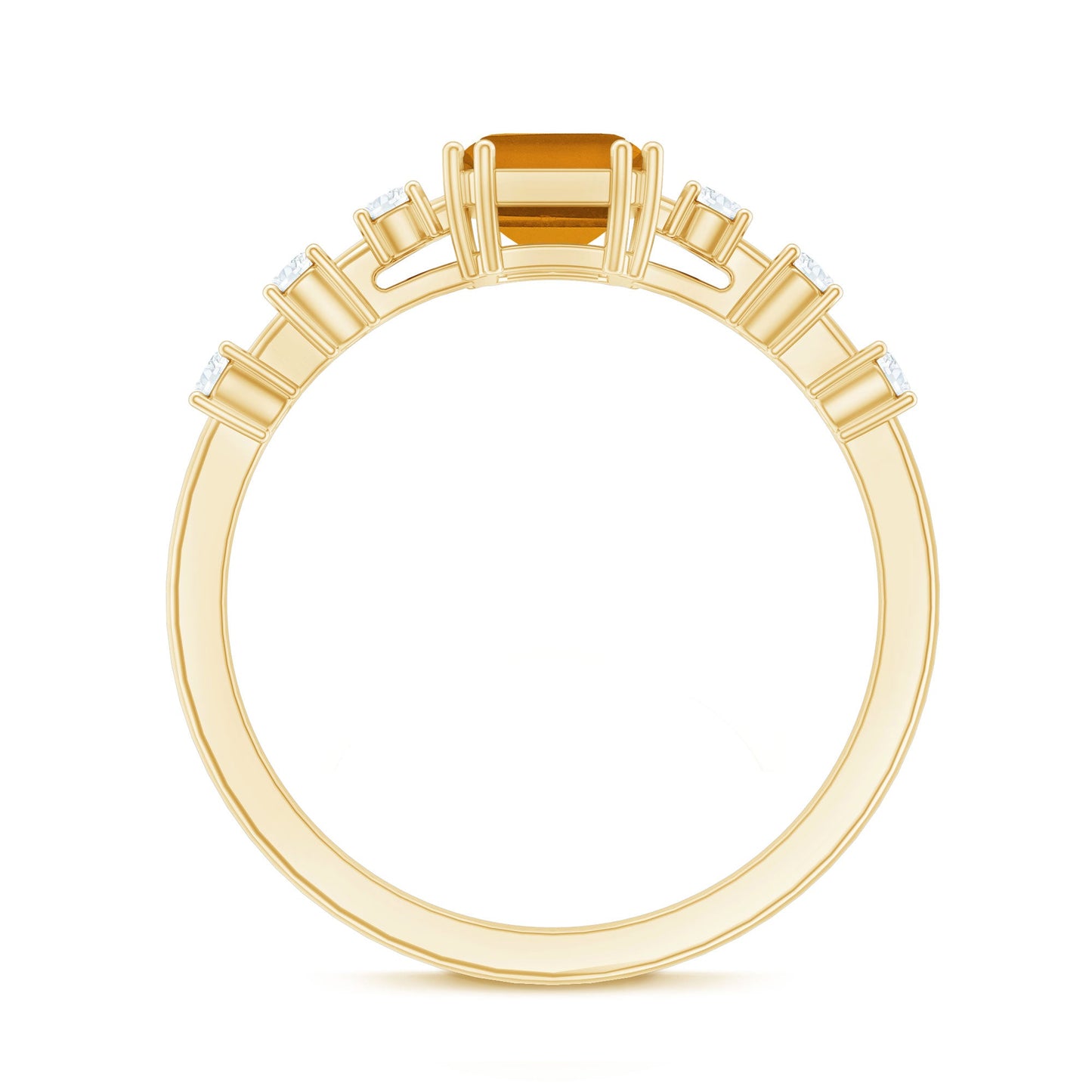 Natural Citrine Emerald Cut Engagement Ring with Diamond