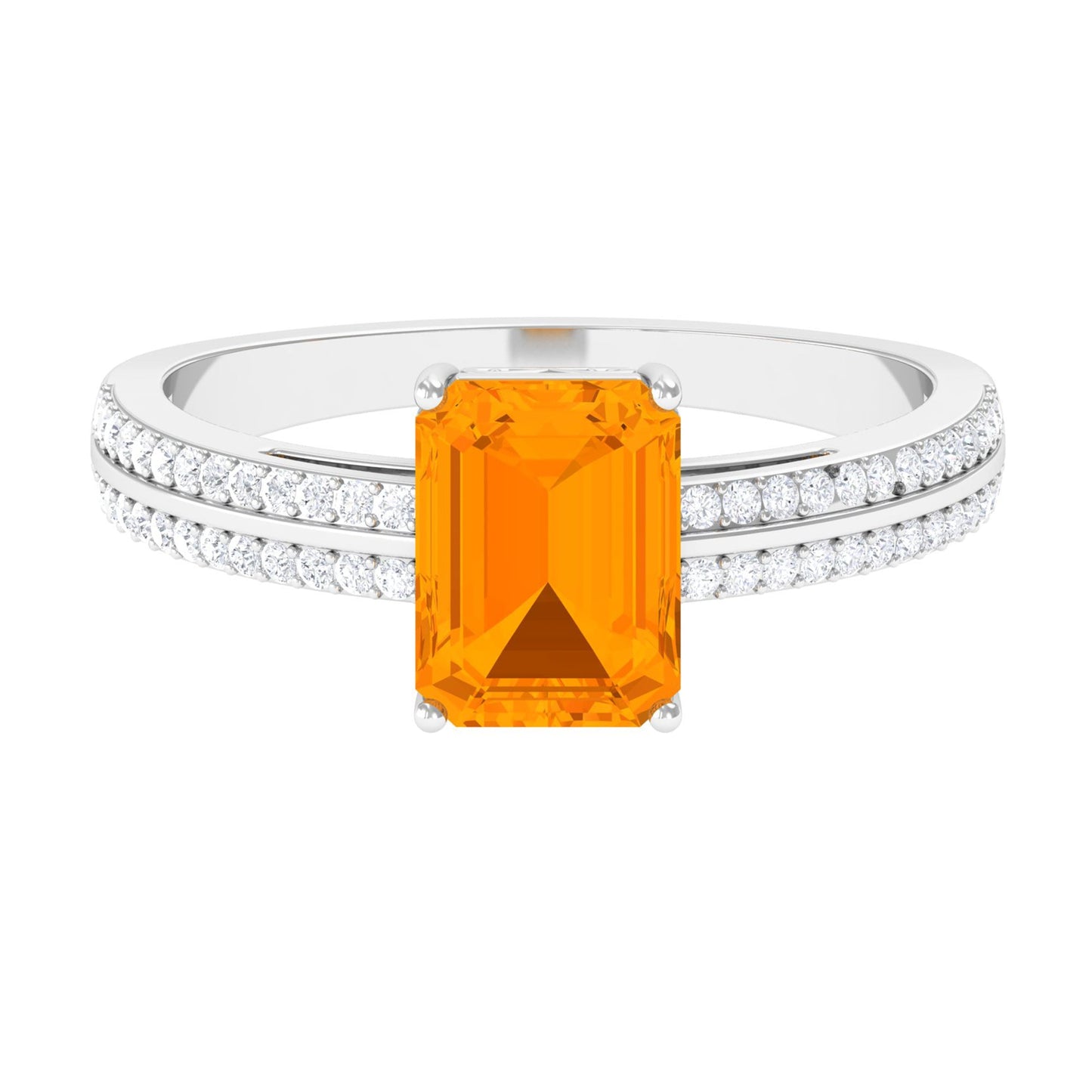 1 Carat Emerald Cut Fire Opal and Diamond Side Stone Engagement Ring