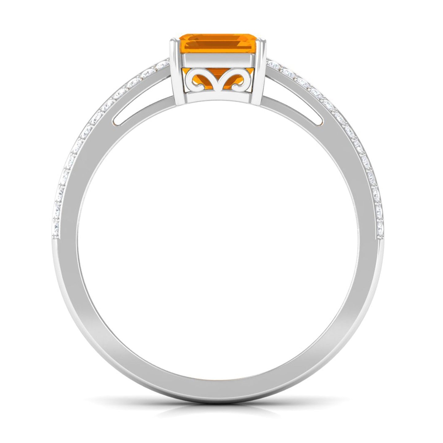 1 Carat Emerald Cut Fire Opal and Diamond Side Stone Engagement Ring