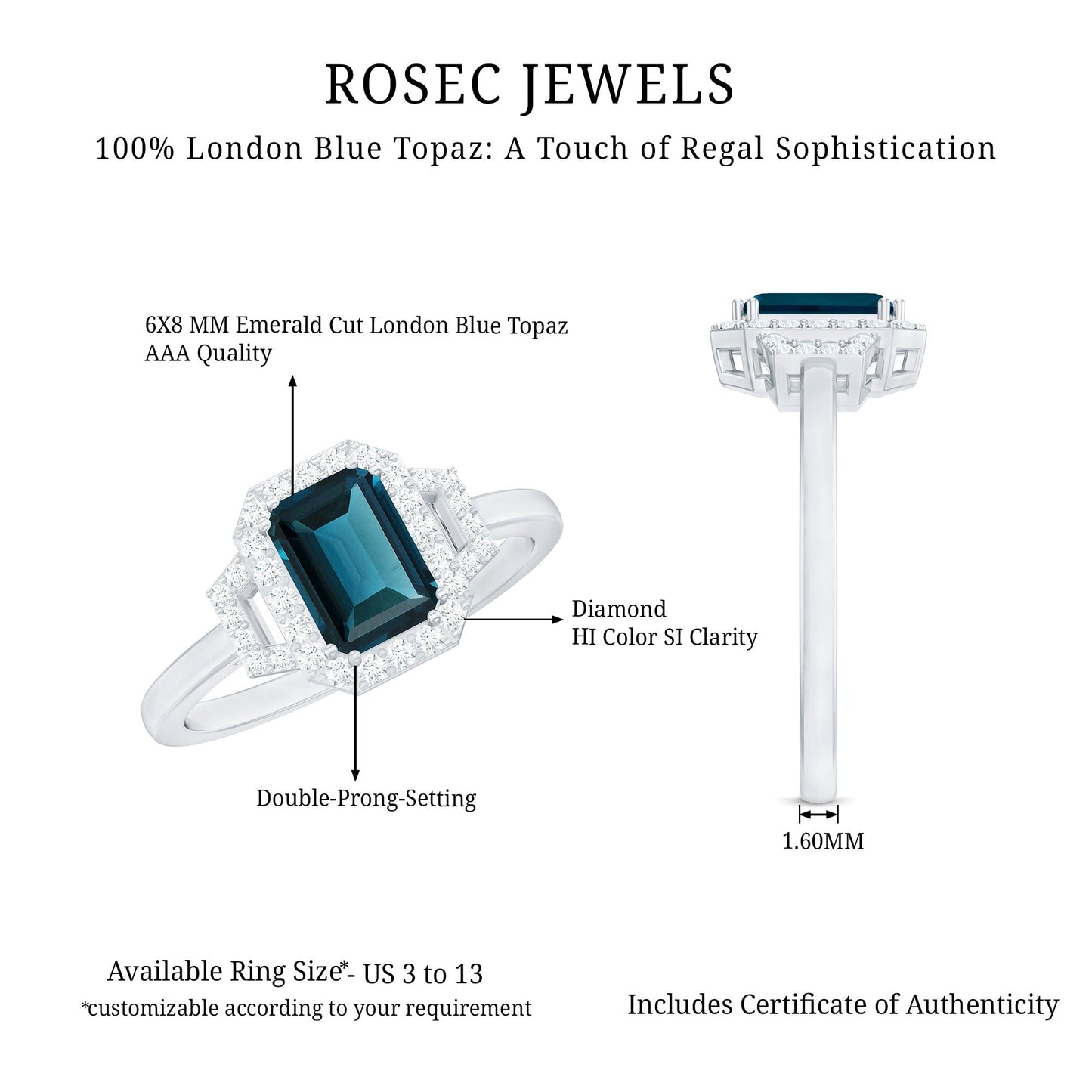 Emerald Cut Blue Topaz and Diamond Halo Engagement Ring