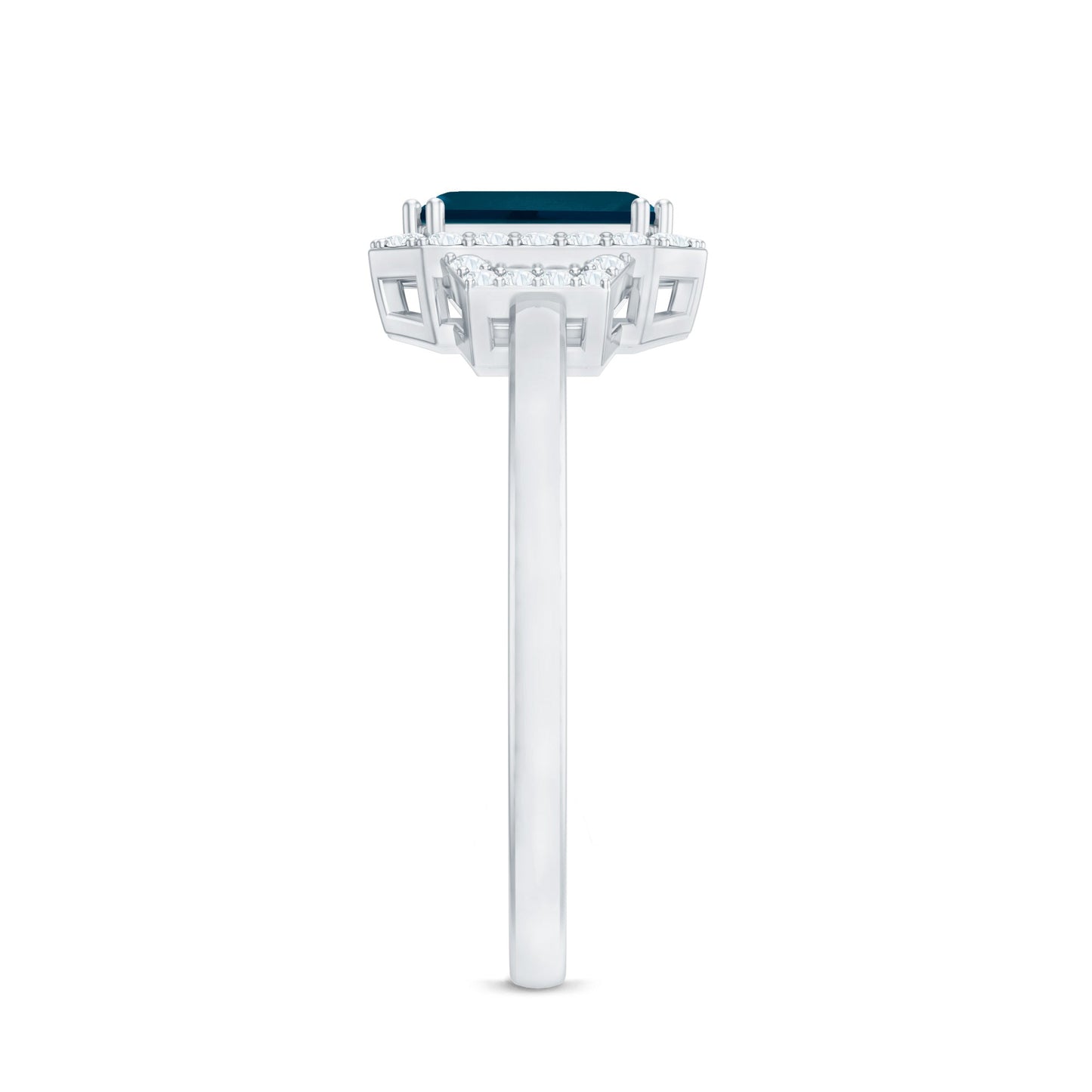 Emerald Cut Blue Topaz and Diamond Halo Engagement Ring