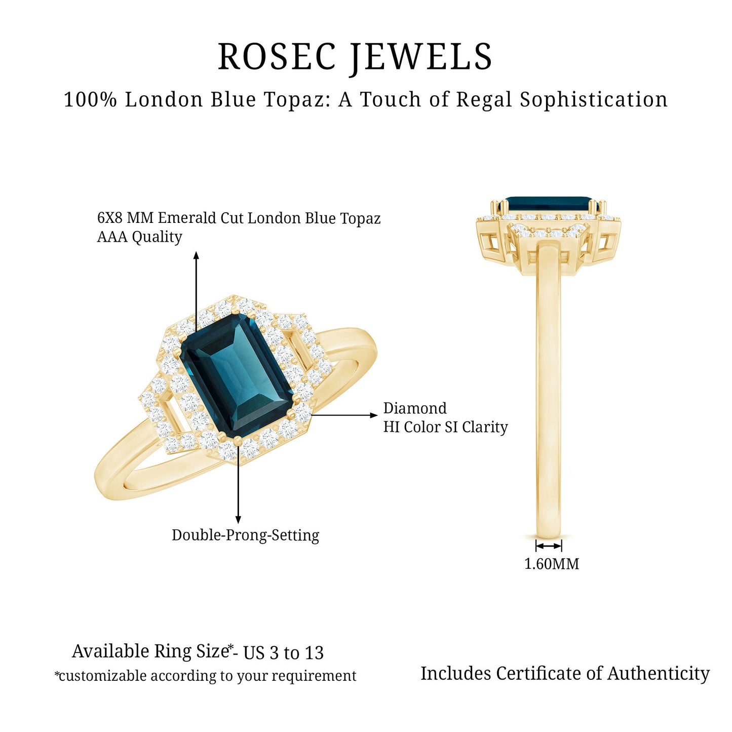 Emerald Cut Blue Topaz and Diamond Halo Engagement Ring
