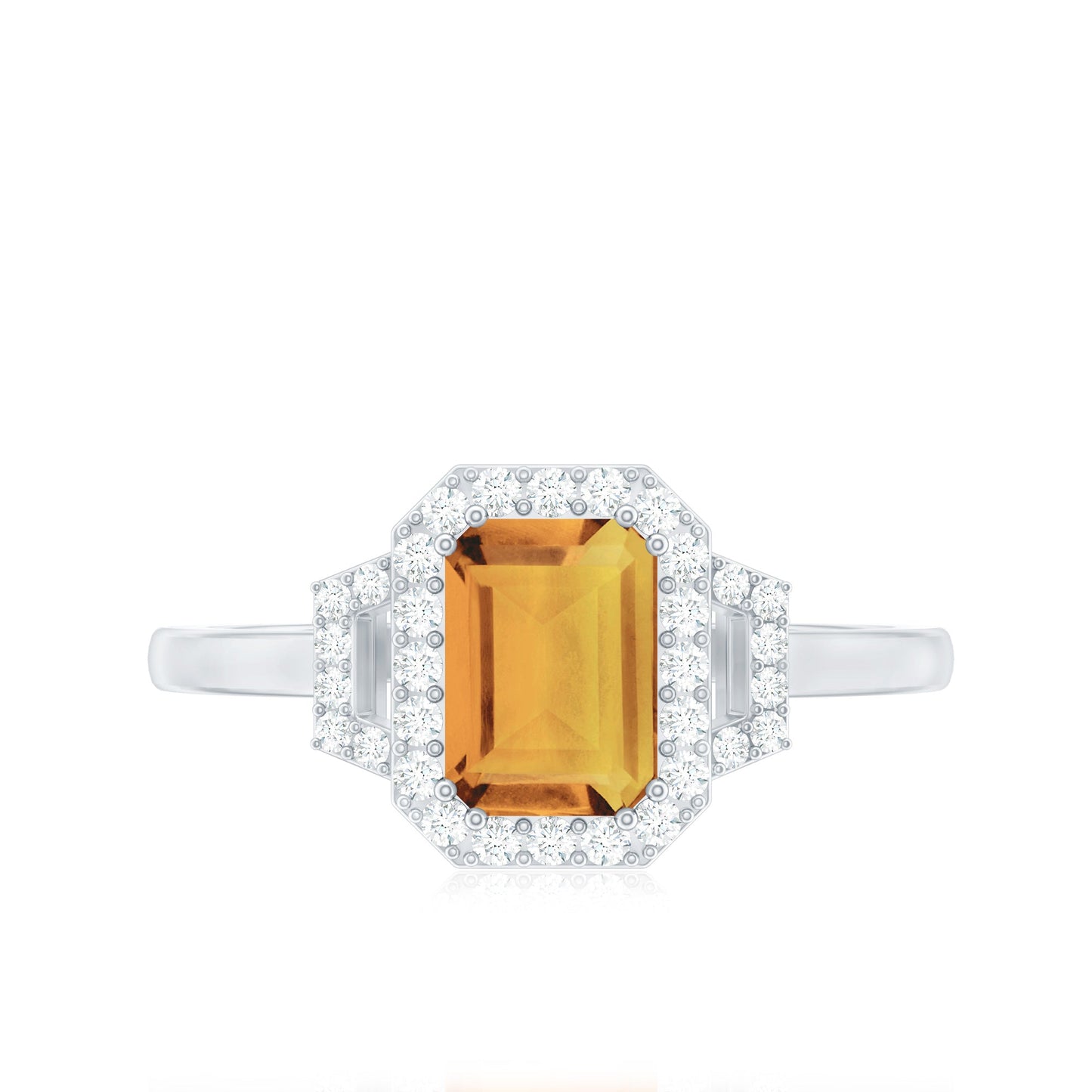 Genuine Citrine Emerald Cut Engagement Ring with Diamond Halo